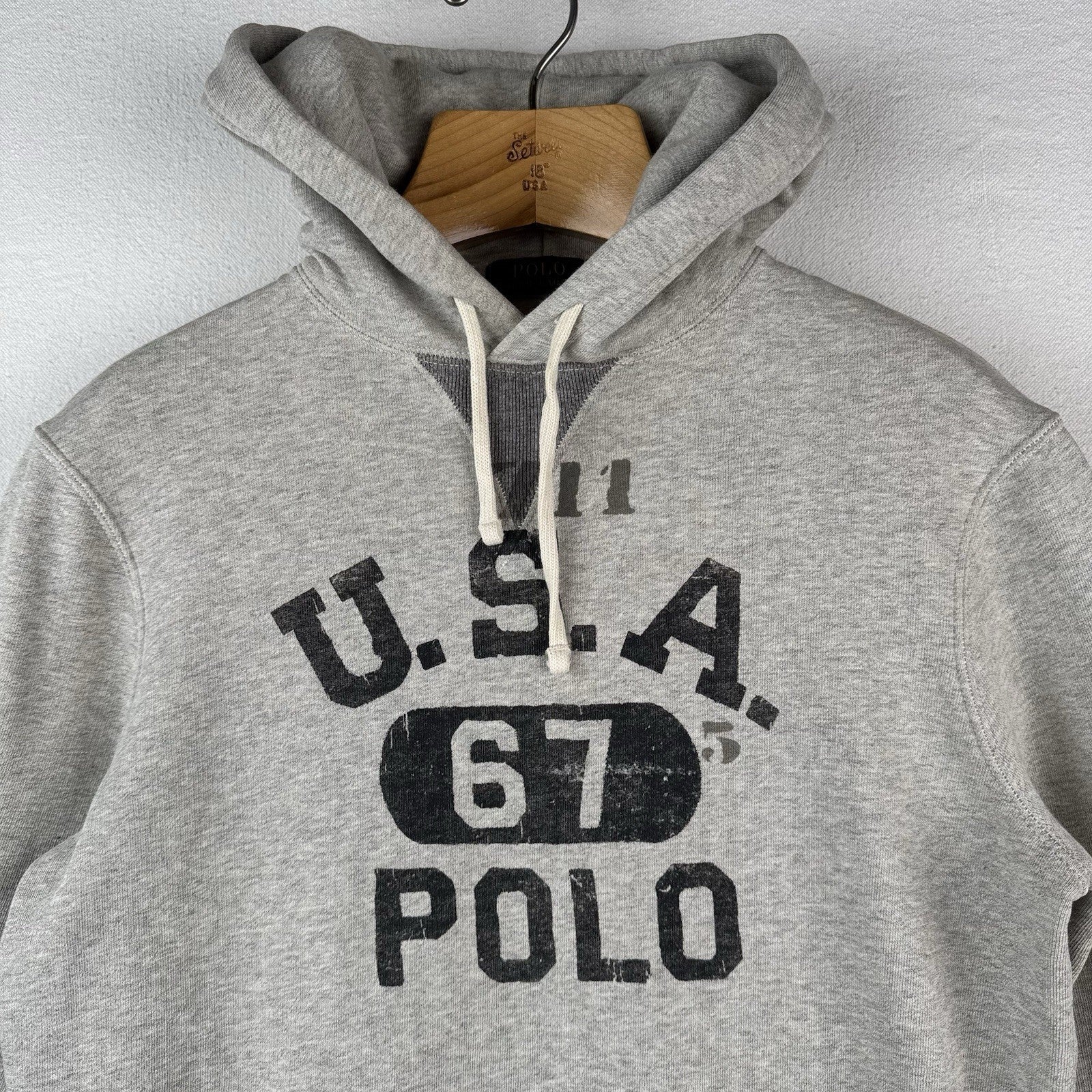Polo Ralph Lauren USA 67 Hoodie Men’s Small Gray Split Pocket