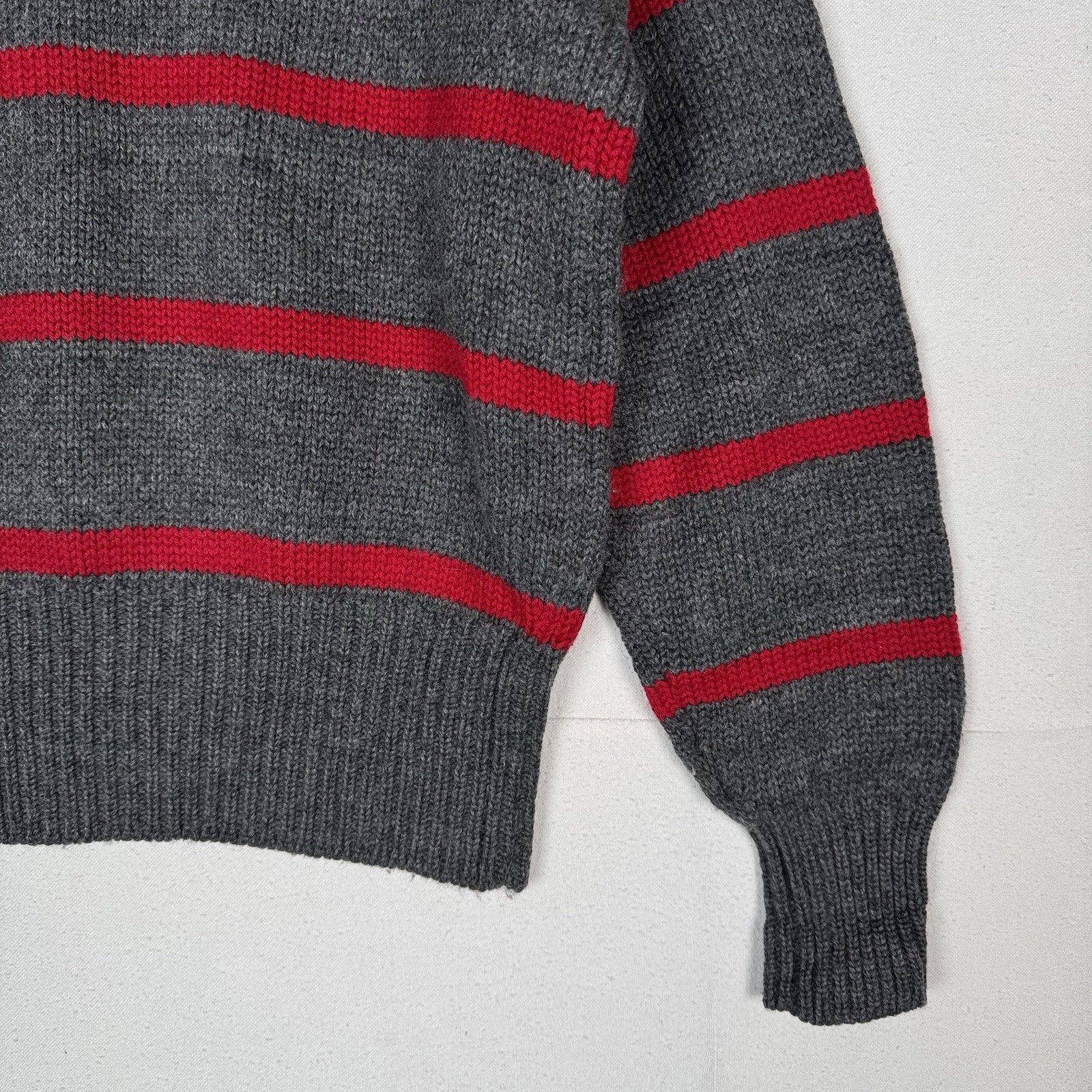 90’s Vtg Polo Ralph Lauren Striped Boat Neck Wool Knit Sweater Gray Red Crest XL