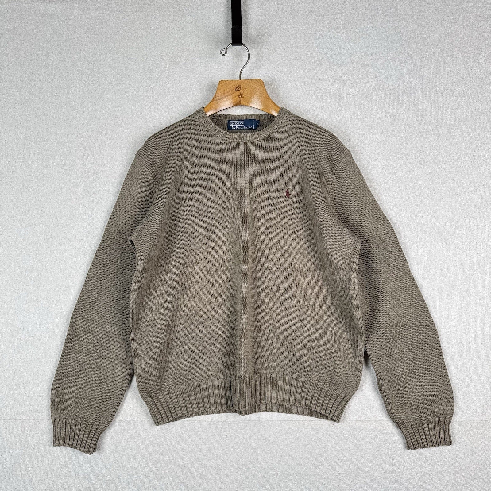 90’s Vintage Polo Ralph Lauren Sweater Men’s Large Khaki Beige Knit Pullover