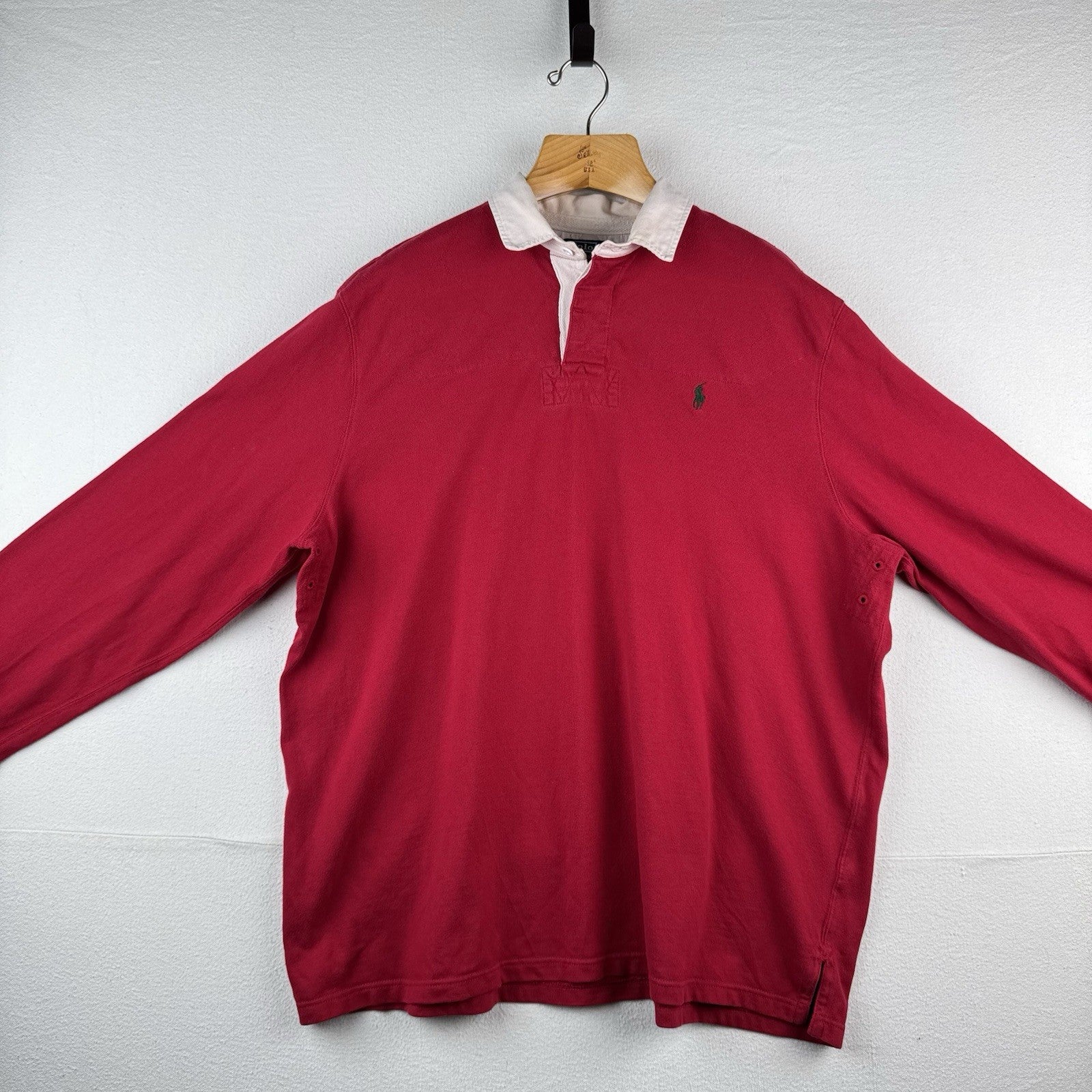 90’s Vintage Polo Ralph Lauren Rugby Men’s 2XL Red Green Pony Quilted Shoulders