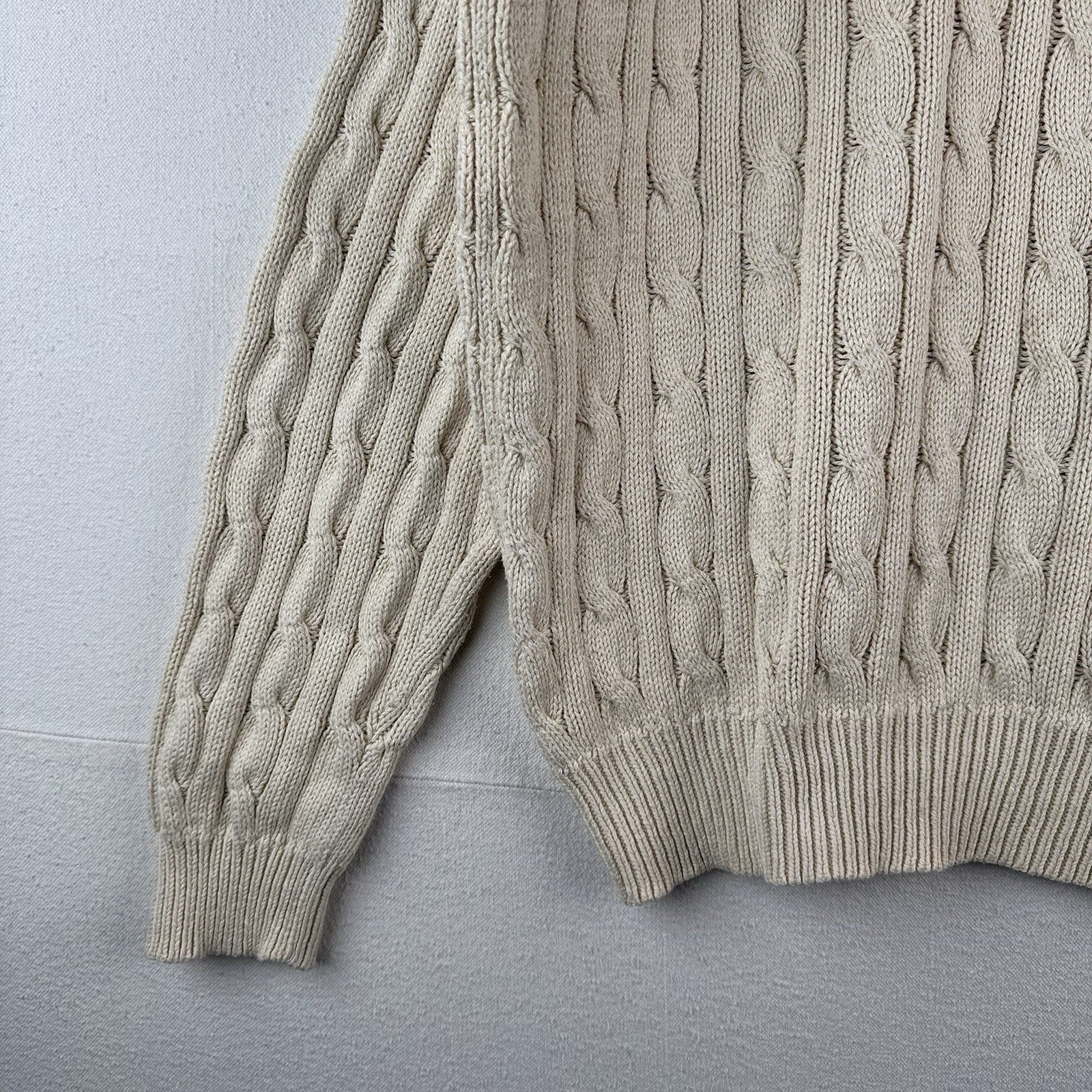 Vintage Polo Ralph Lauren Mens XL Cream Collared Cable Knit Sweater Pima Cotton