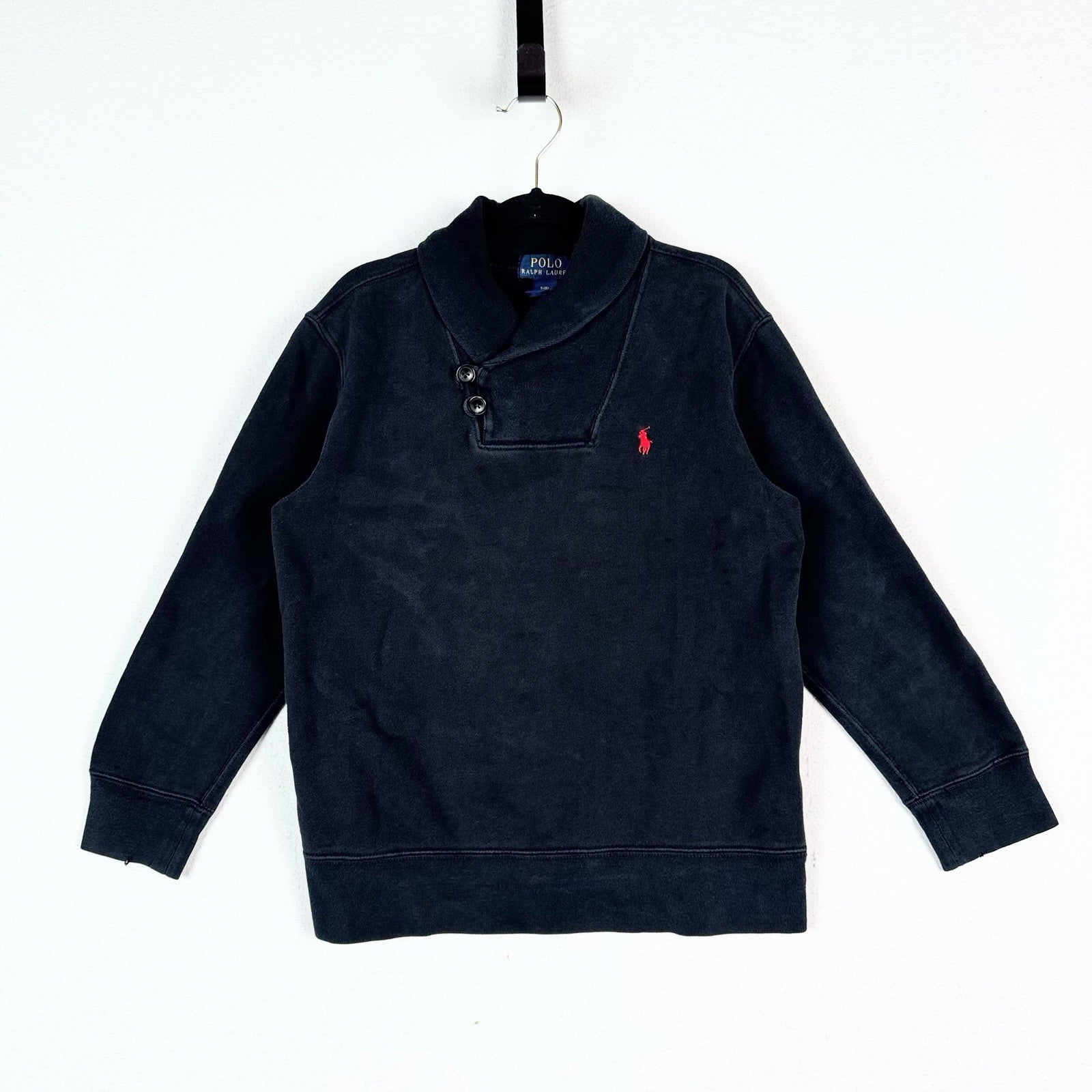 Vintage Polo Ralph Lauren Boys Shawl Collar Sweater Small Size 8 Black Lux Soft