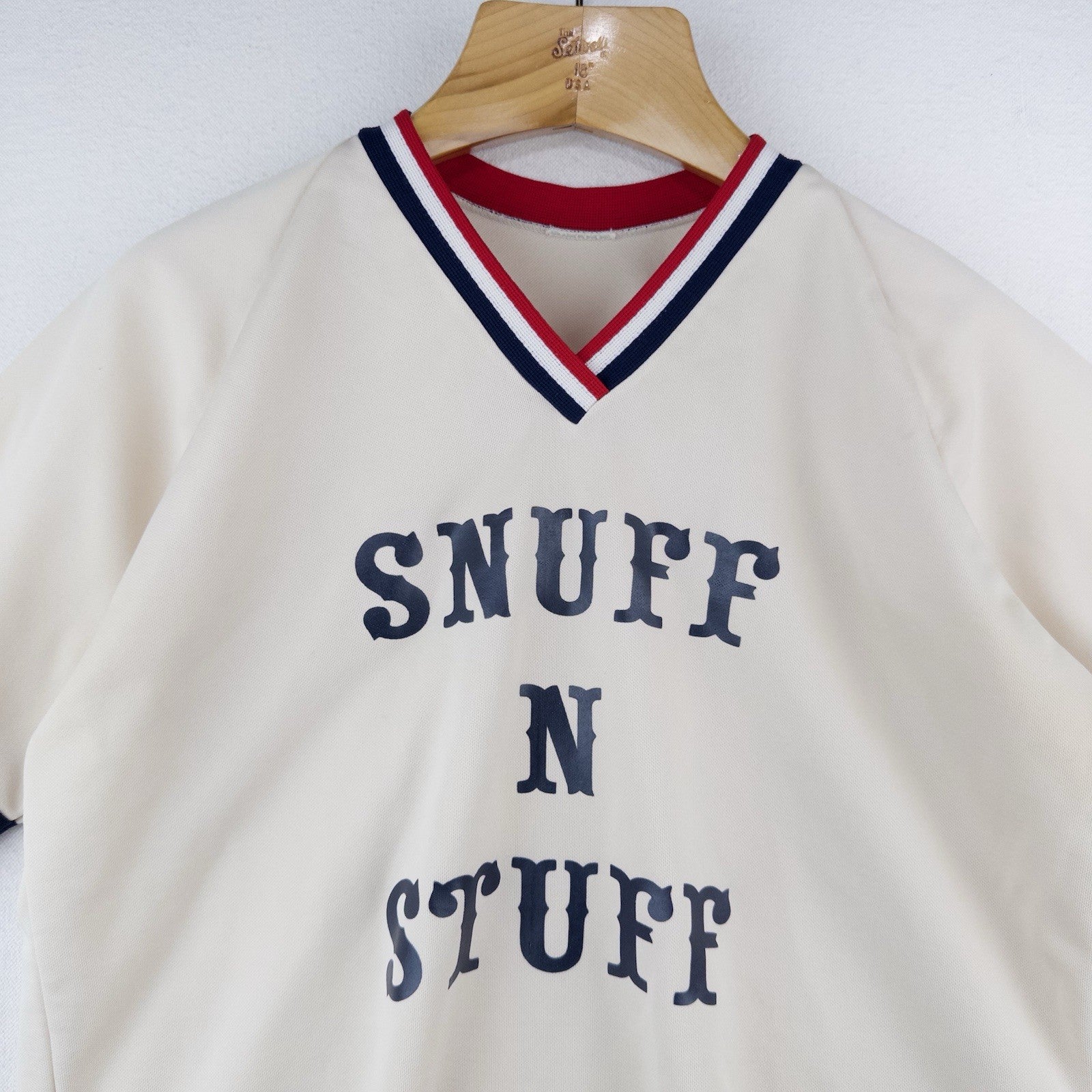 70s Vtg “Snuff And Stuff” Ringer Baseball Tee T-shirt Men’s L Red White Blue