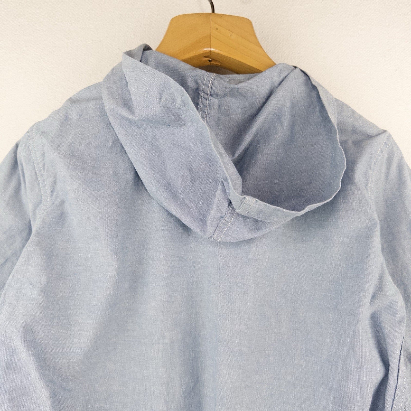 50's Vtg Chambray Patch Pocket Hooded Smock Jacket S Single Stitch Pearl Snap