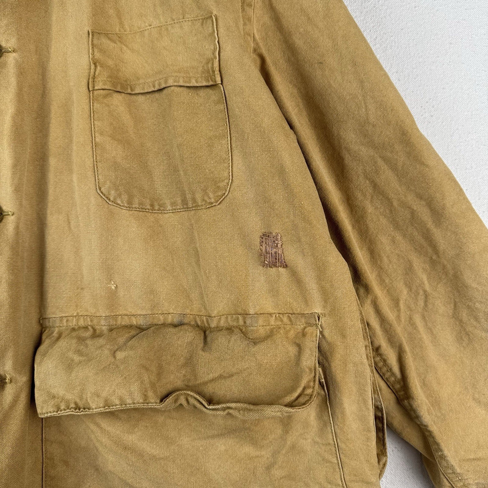 40s 50’s Vtg Hetterick Mfg Co Hunting Jacket Chore Coat Patches 46” USA *Read