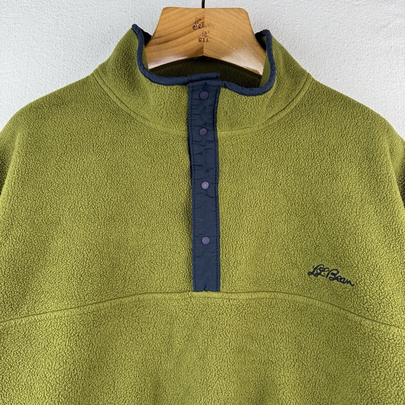 90’s Vtg LL Bean Snap Fleece Pullover Men’s Large Sage Green Jacket Cursive USA