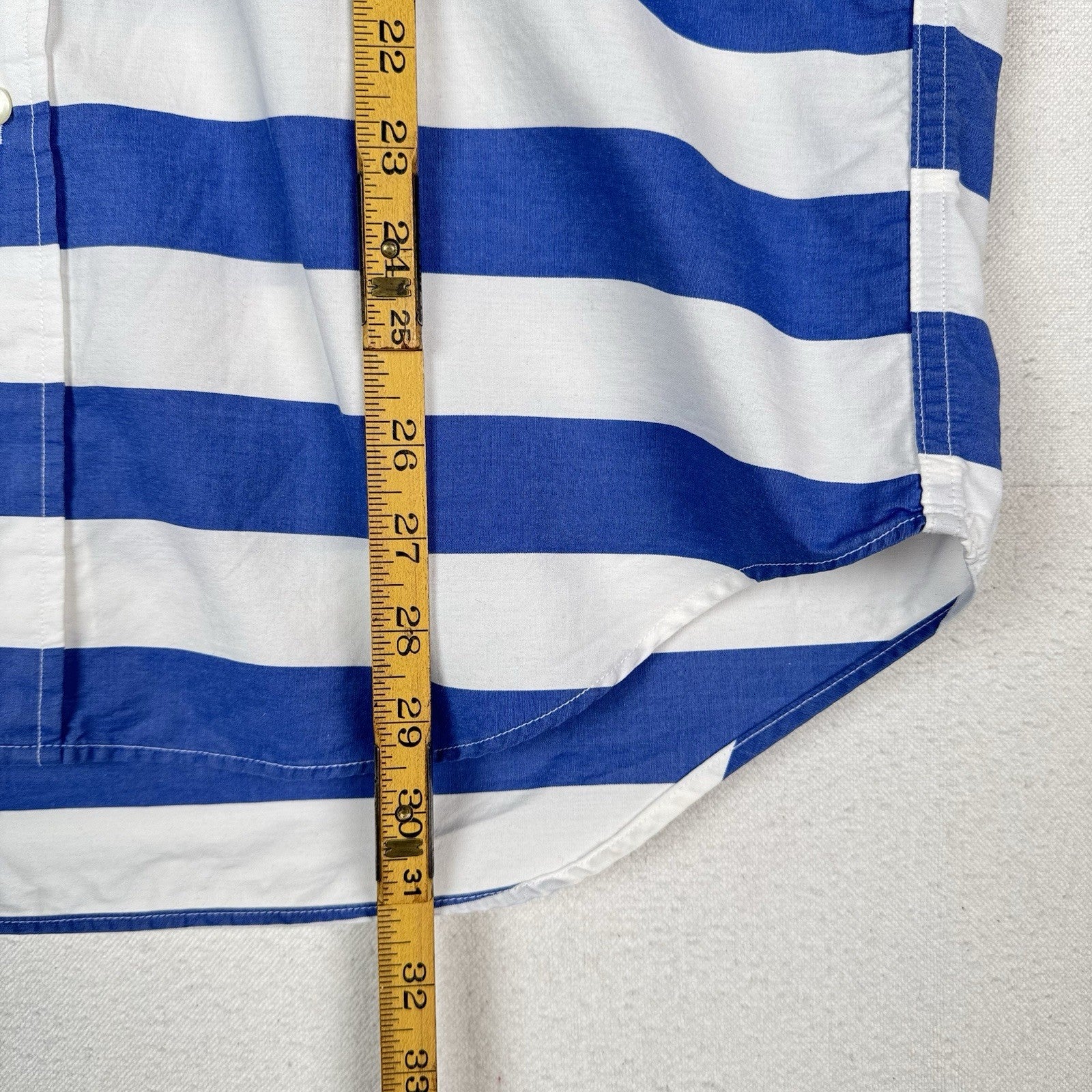 Vintage Tommy Hilfiger Mens M Button Down Shirt Blue White Striped Crest Logo