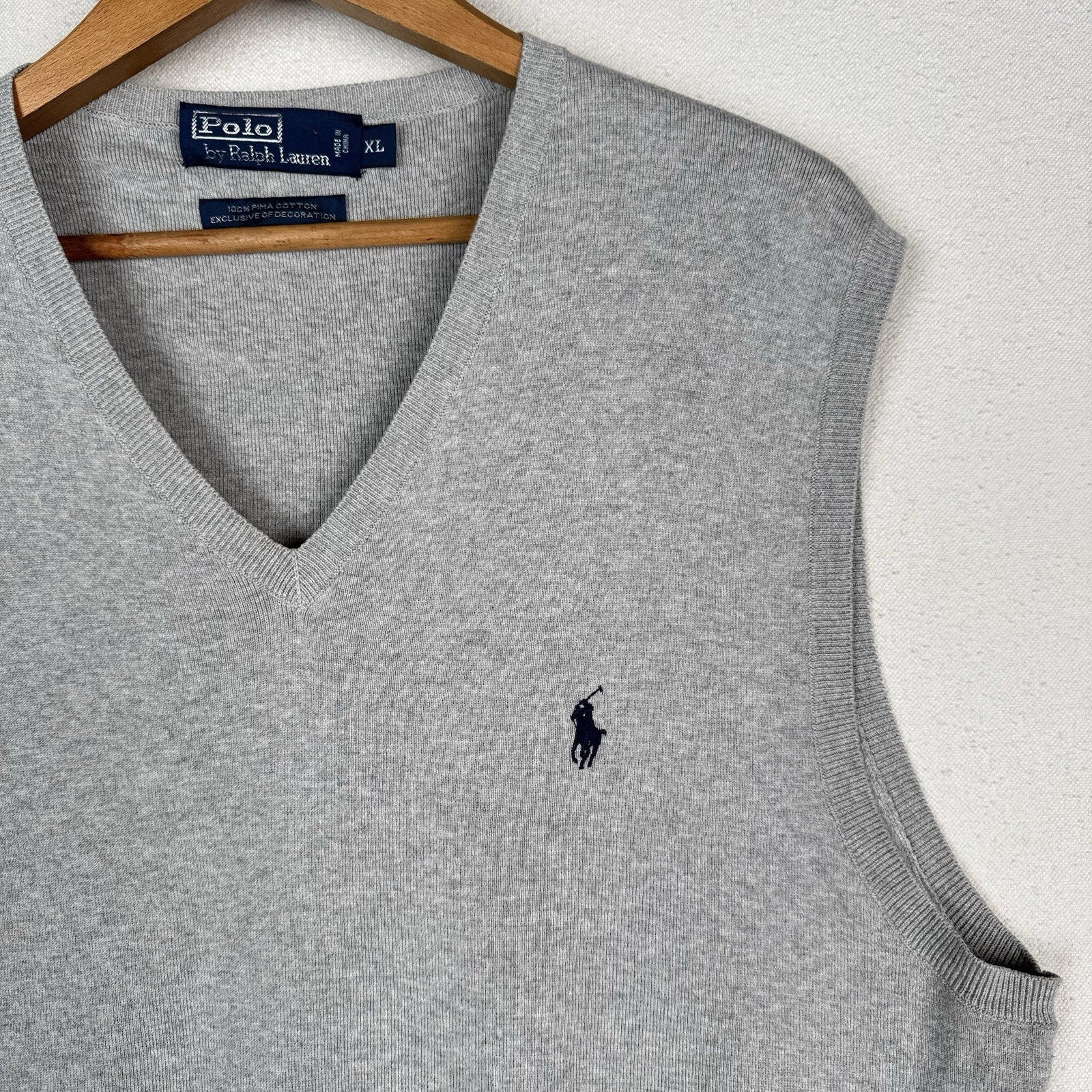 Polo Ralph Lauren Sweater Vest Men XL Regular Fit Gray Cotton Pullover V-Neck