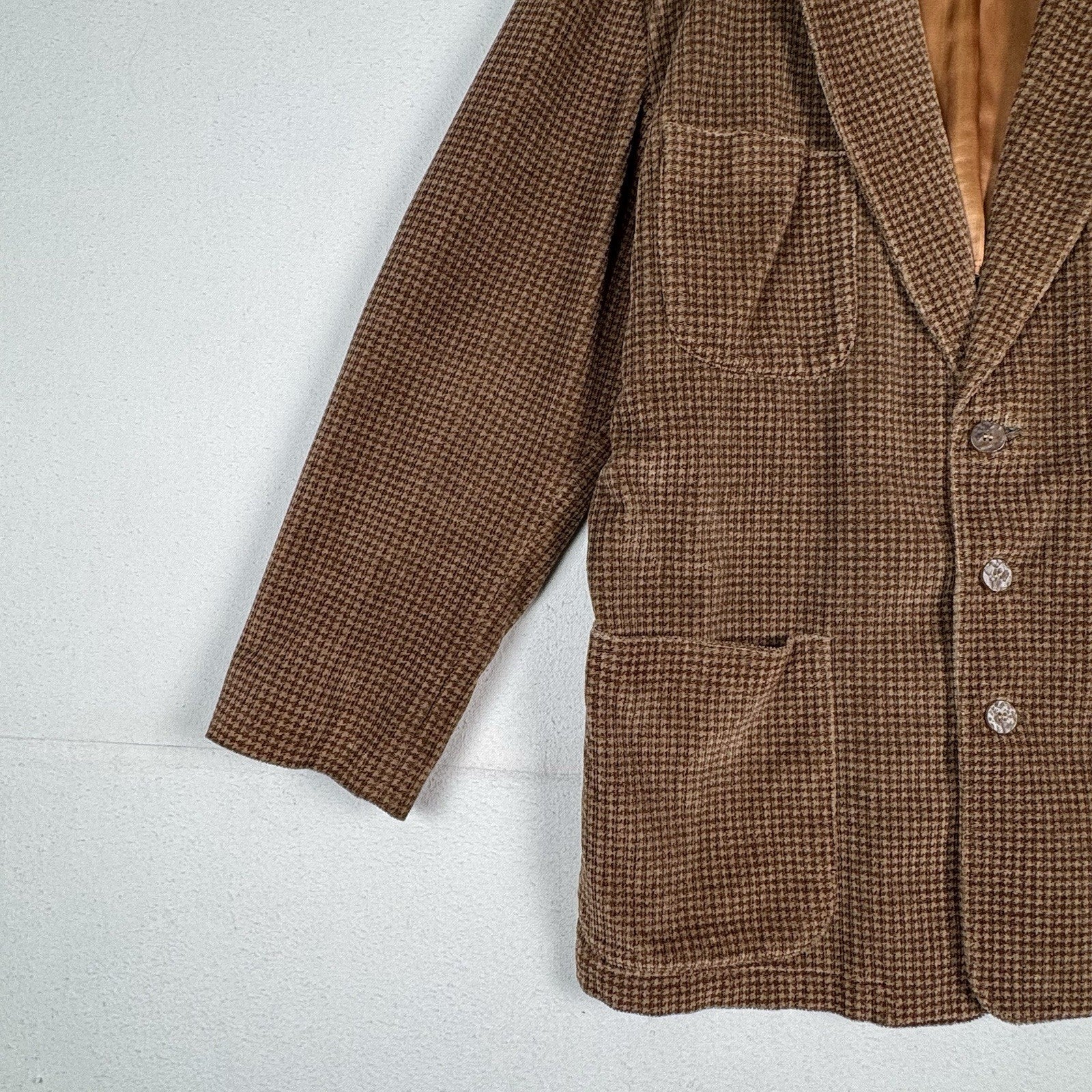 Vtg Armani Collezioni Fine Wale Corduroy Blazer Houndstooth Plaid Brown Men’s 40