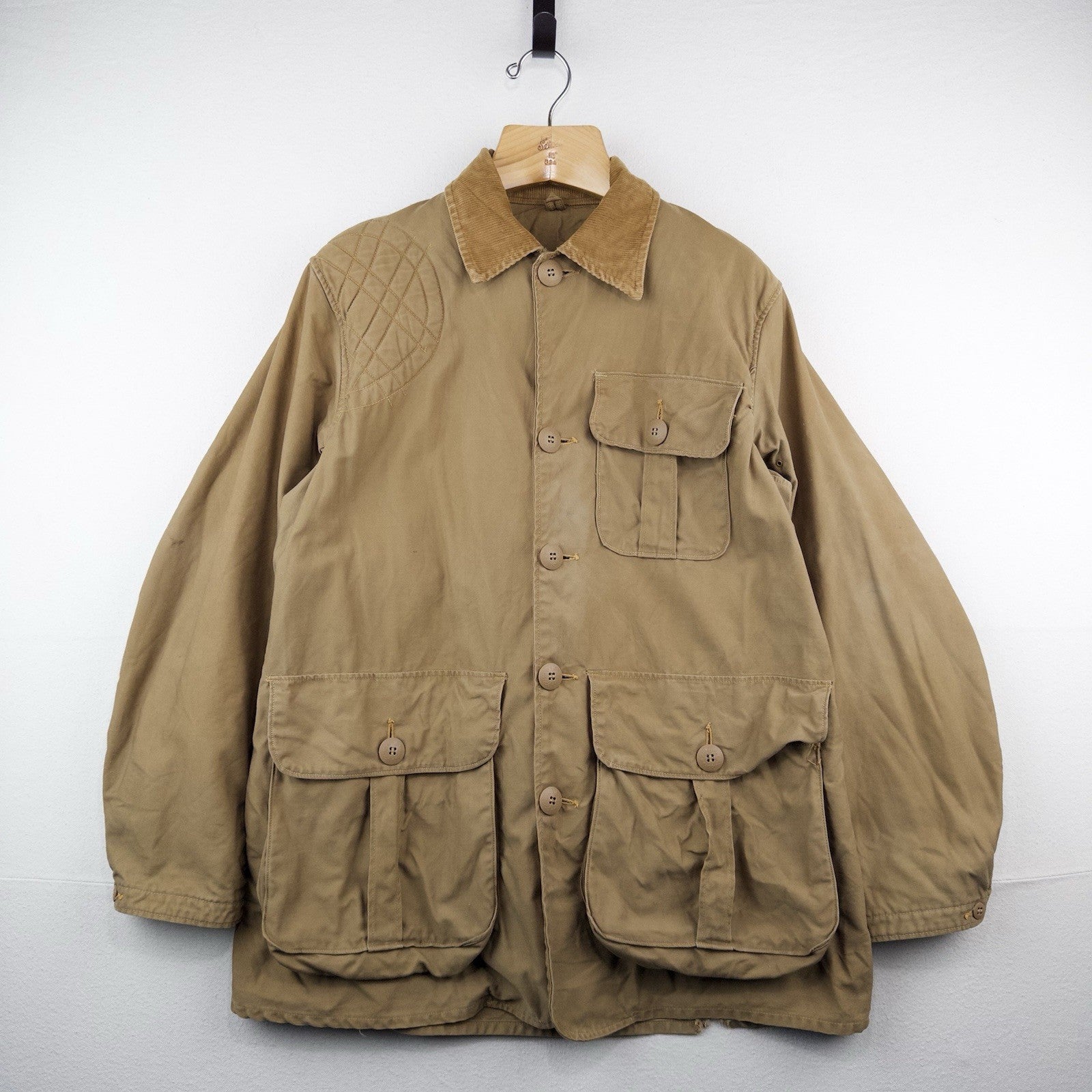 50’s Vtg JC Higgins Men’s L Canvas Hunting Jacket Tan Corduroy Shooting Coat USA