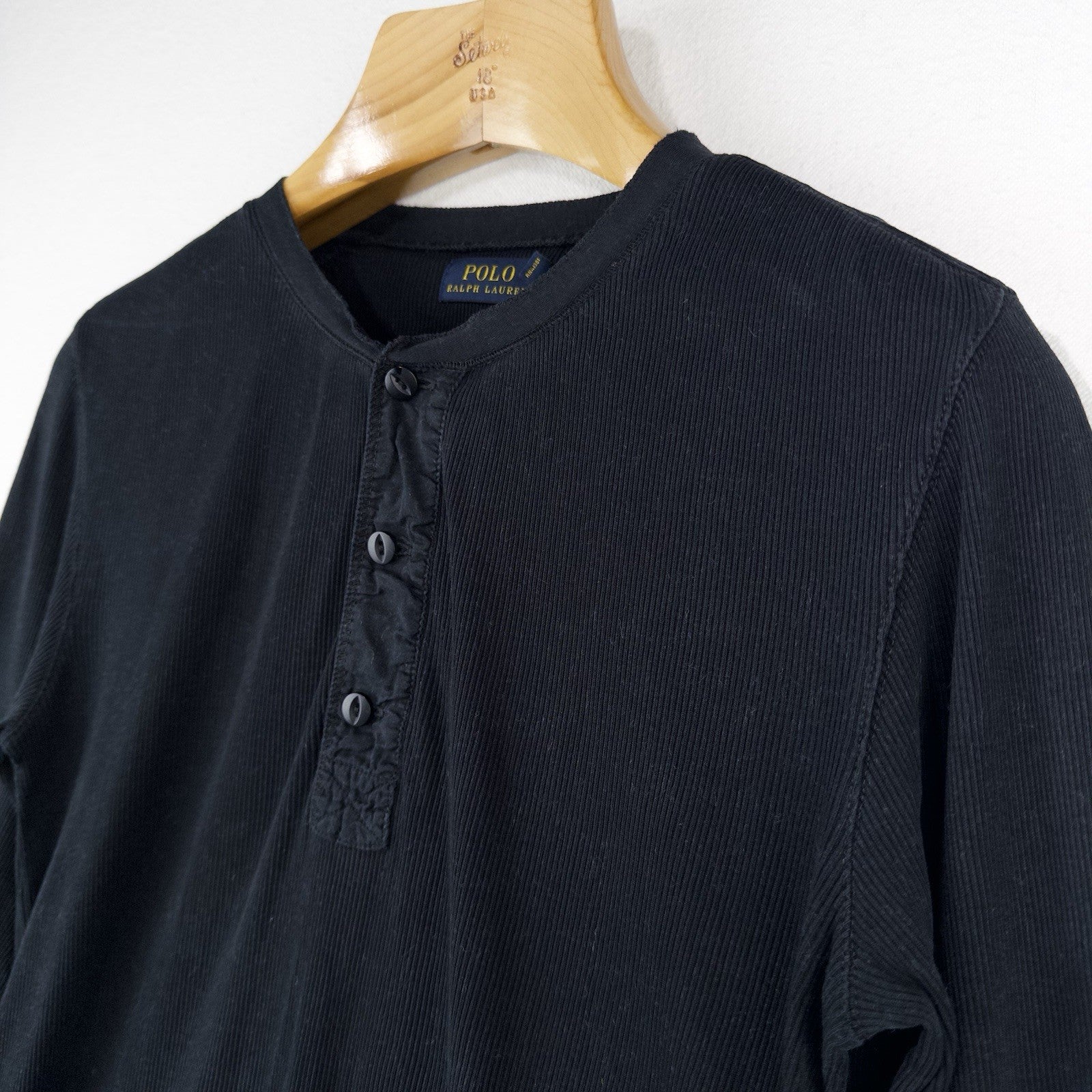 Polo Ralph Lauren Black Ribbed Lightweight Henley Shirt Men’s L *Distressed