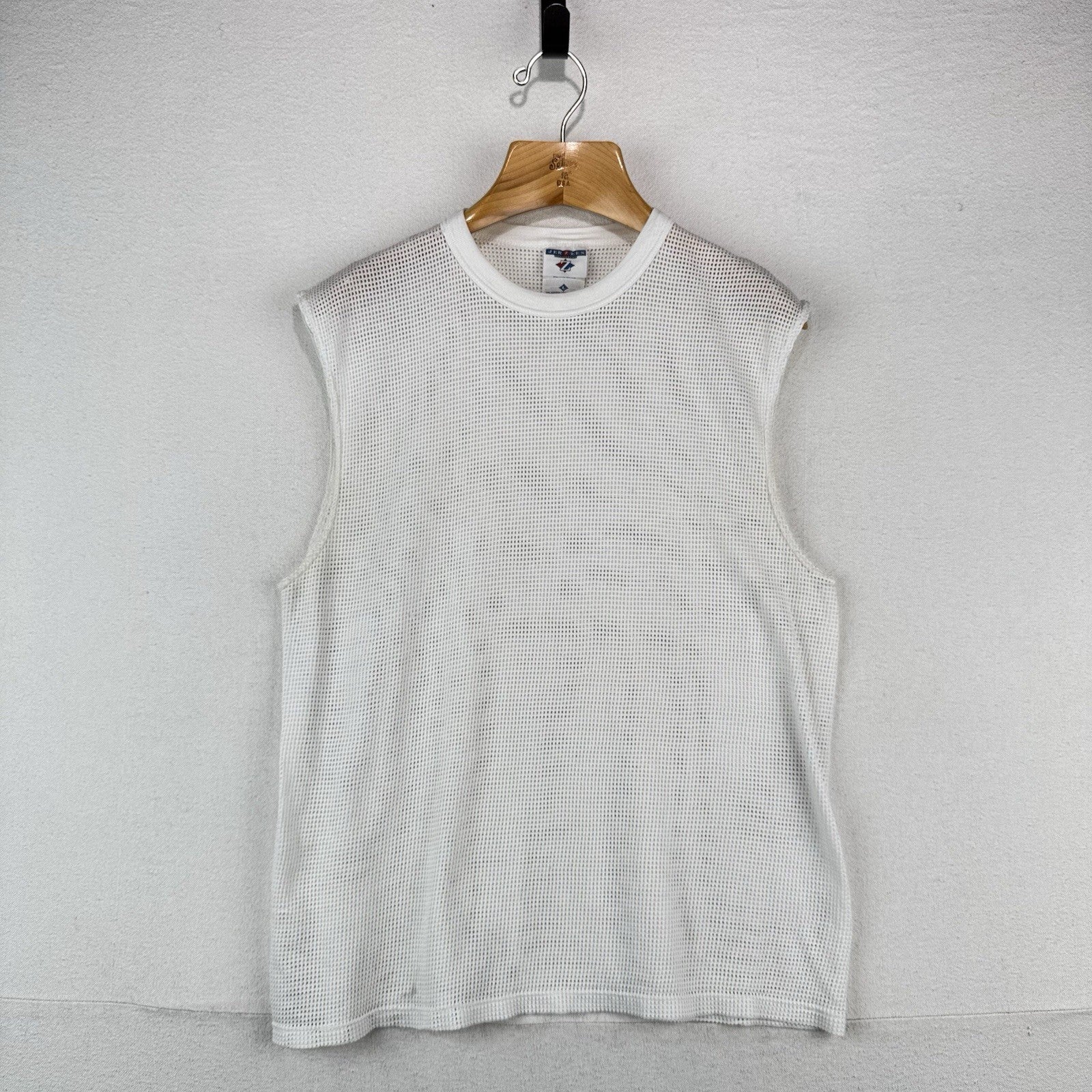 90’s Vtg Jerzees Mesh Tank Sleeveless T-shirt Men’s L White Made USA *Read