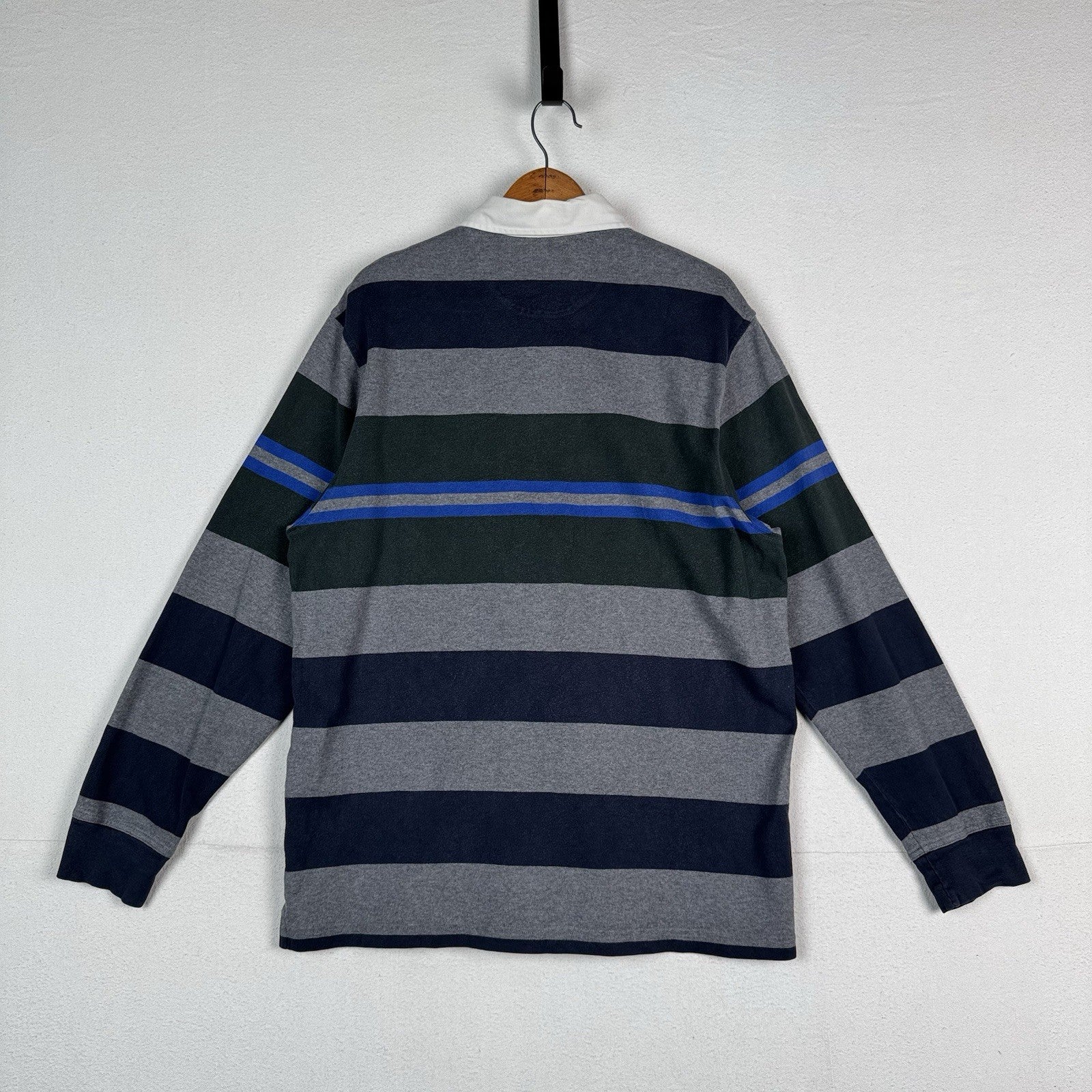 Brooks Brothers Rugby Shirt Men's Large Blue Green Gray 346 Striped Polo *Read
