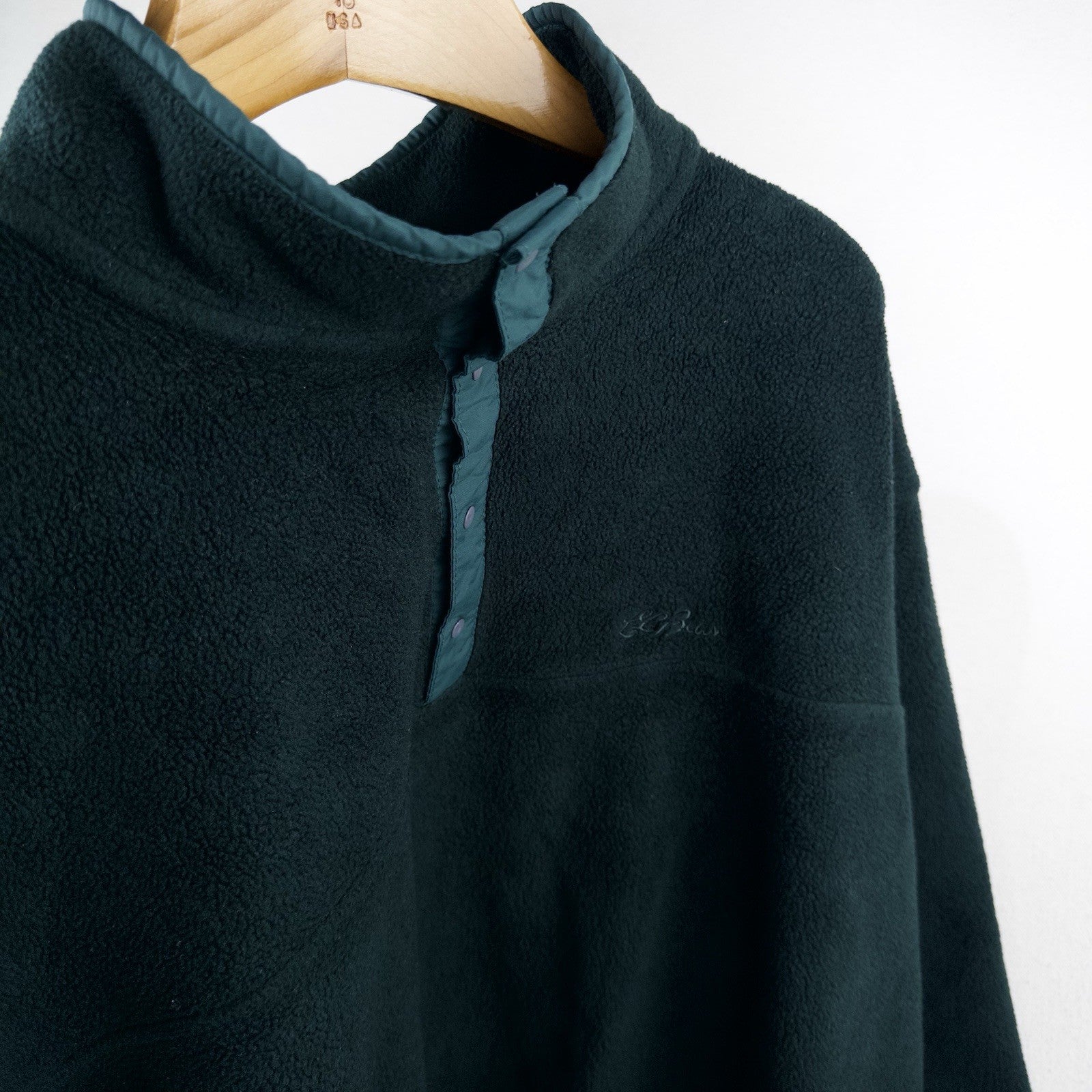 80’s Vtg LL Bean Snap Green Fleece Cursive Logo Pullover Men’s 2XL (54) USA