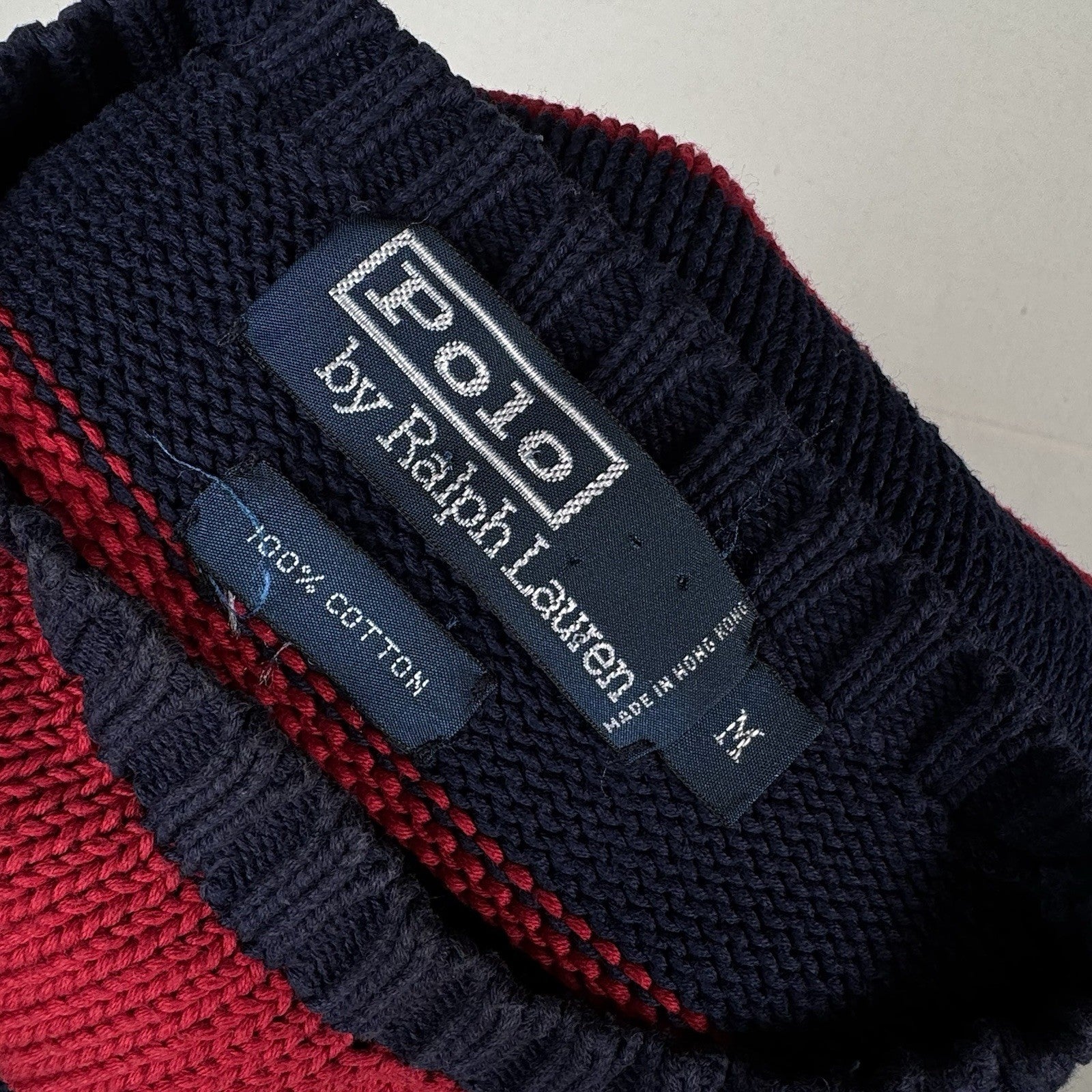 90’s Vtg Polo Ralph Lauren Knit Sweater Men’s M Red Navy Blue Color Block *Read