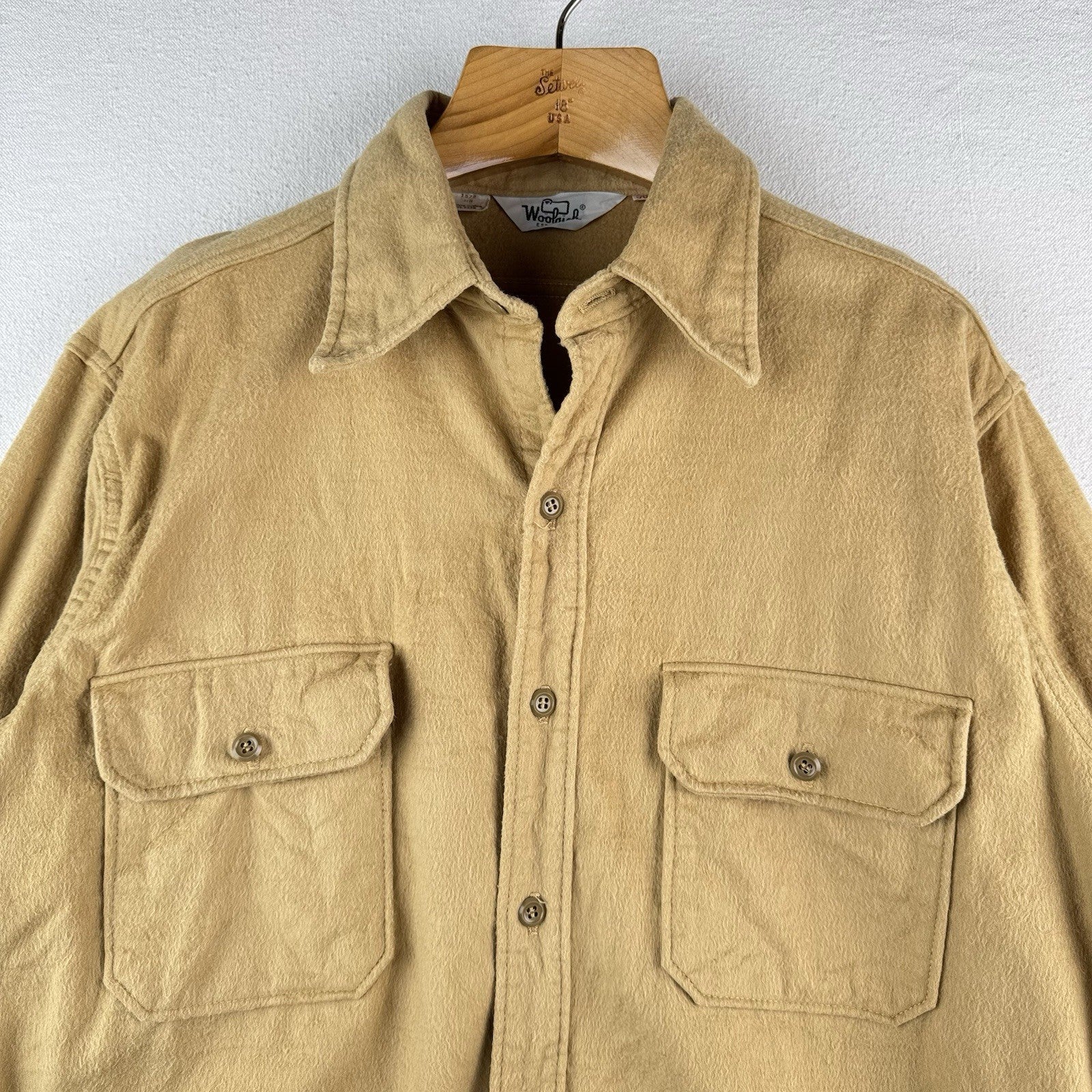 70’s Vintage Woolrich Flannel Button Up Shirt 2XL Mens Beige Brown Made in USA