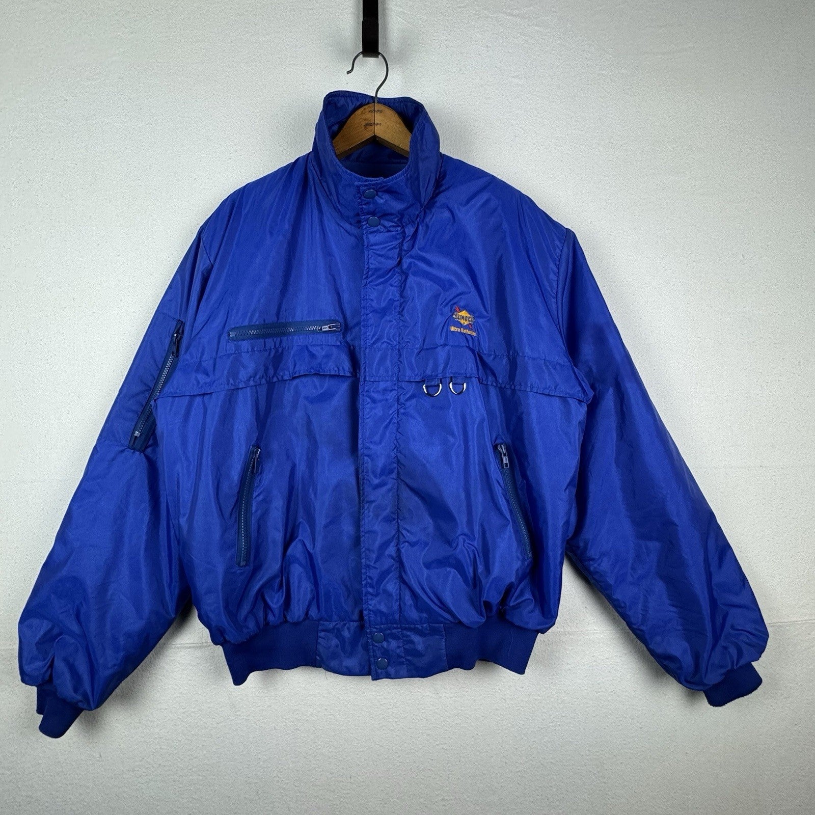 Vintage 80’s Sunoco Promo Bomber Jacket Quilted Lining Blue Men’s XL Made In USA