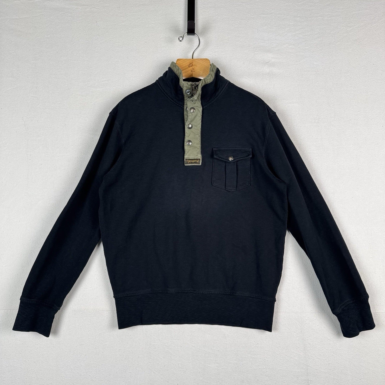 Polo Ralph Lauren Sweatshirt Mens Large Black Mock Neck Half Zip Snap Pullover