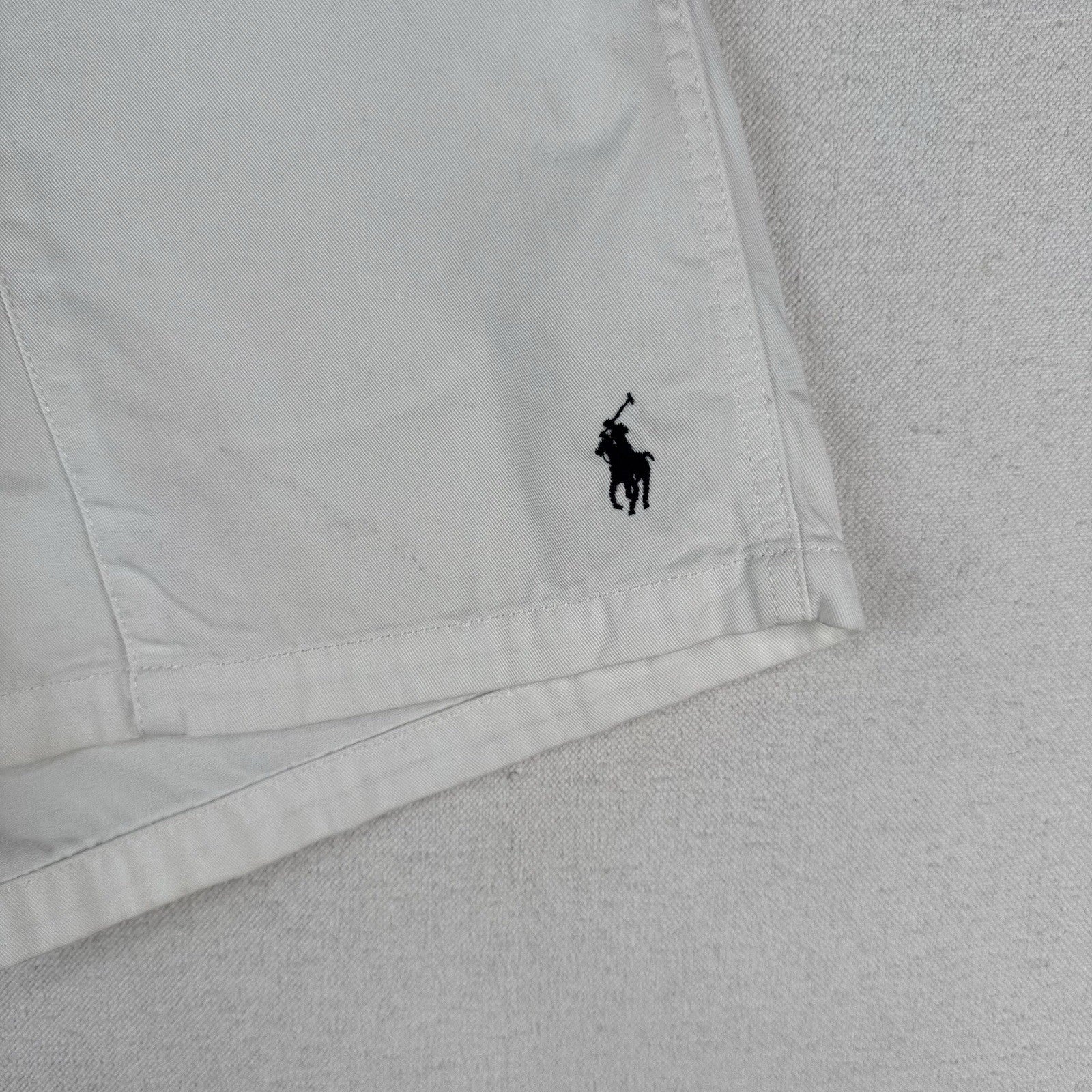 90's Vtg Polo Ralph Lauren Mens White M 100% Cotton Chino Drawstring Zip Shorts