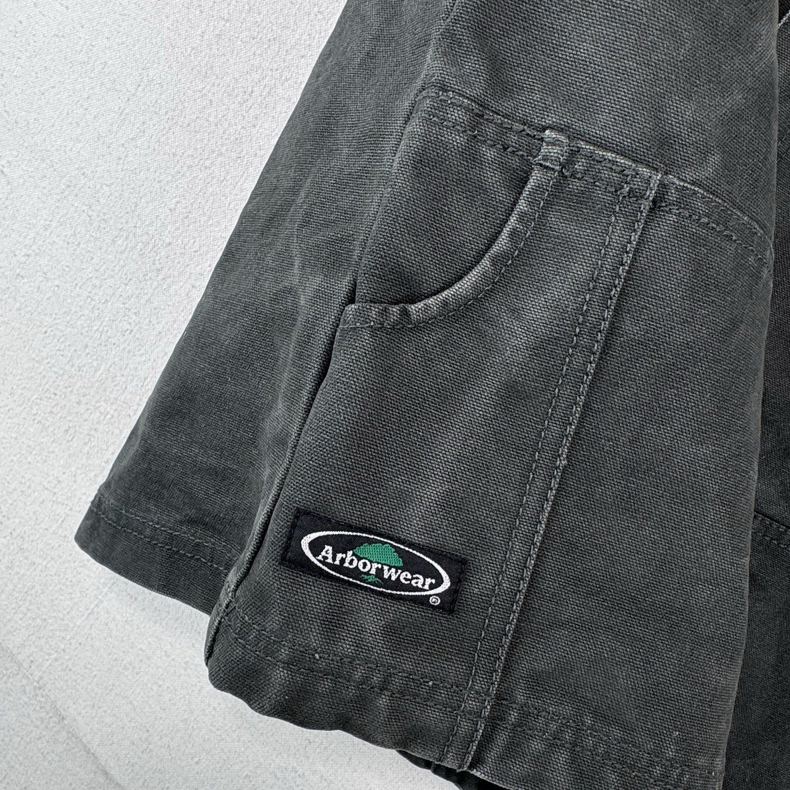 90s Vtg Double Knee Mens 36 (34x7) Canvas Faded Gray/Green Shorts Arborwear