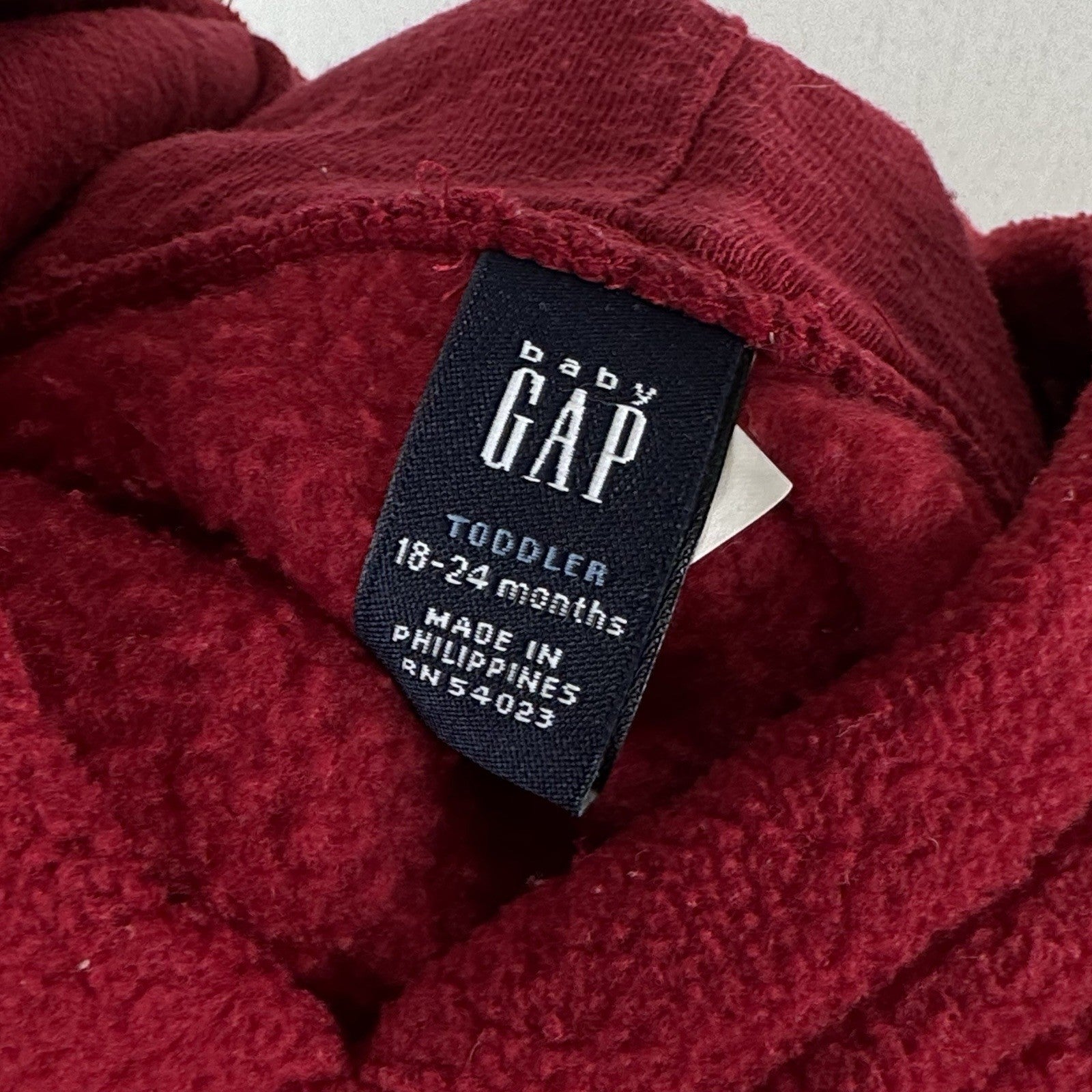 Baby GAP Soft Fleece Logo Red Hoodie Size 18-24 mos Pullover Kangaroo Pocket