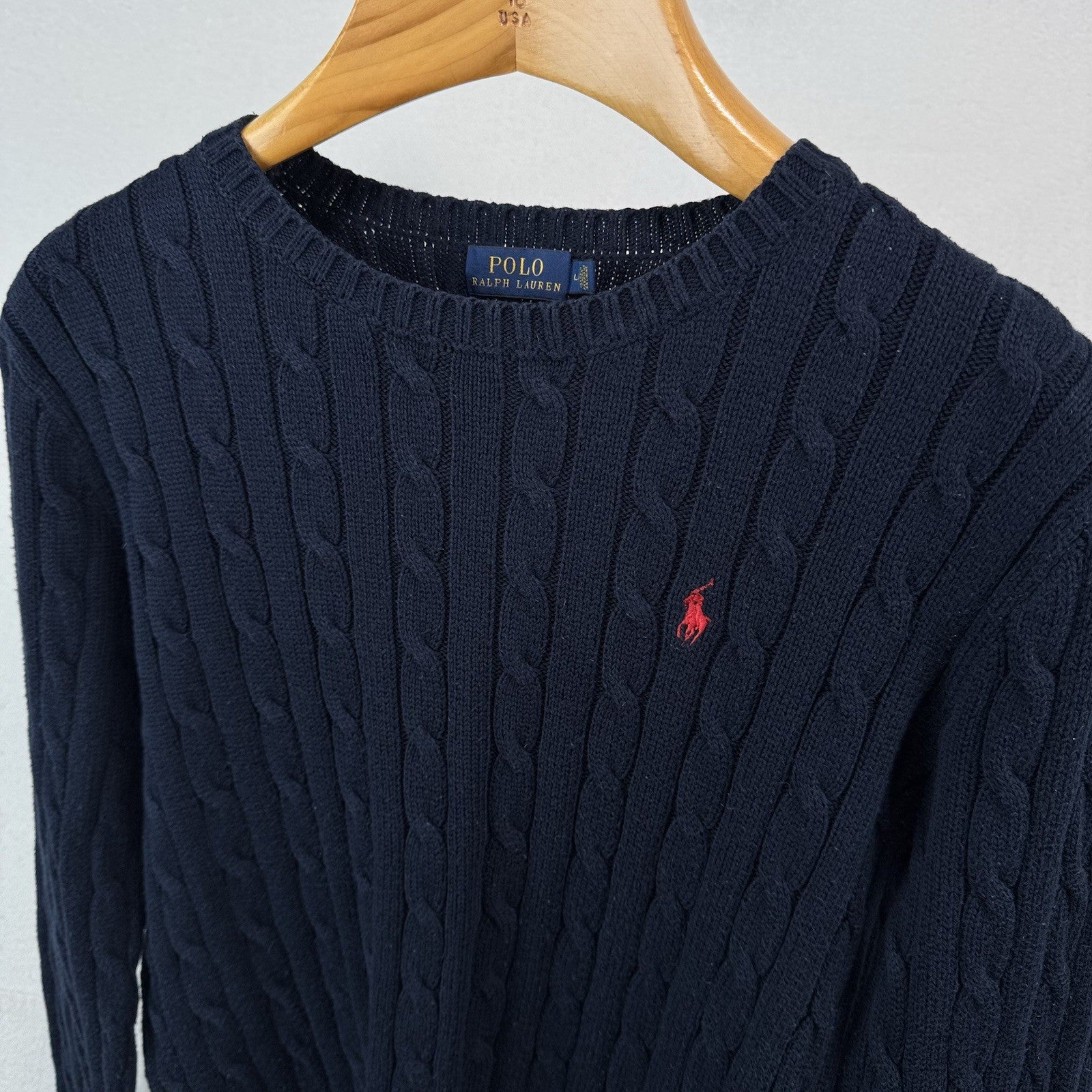 Polo Ralph Lauren Women’s Large Cable Knit Sweater Cotton Navy Blue