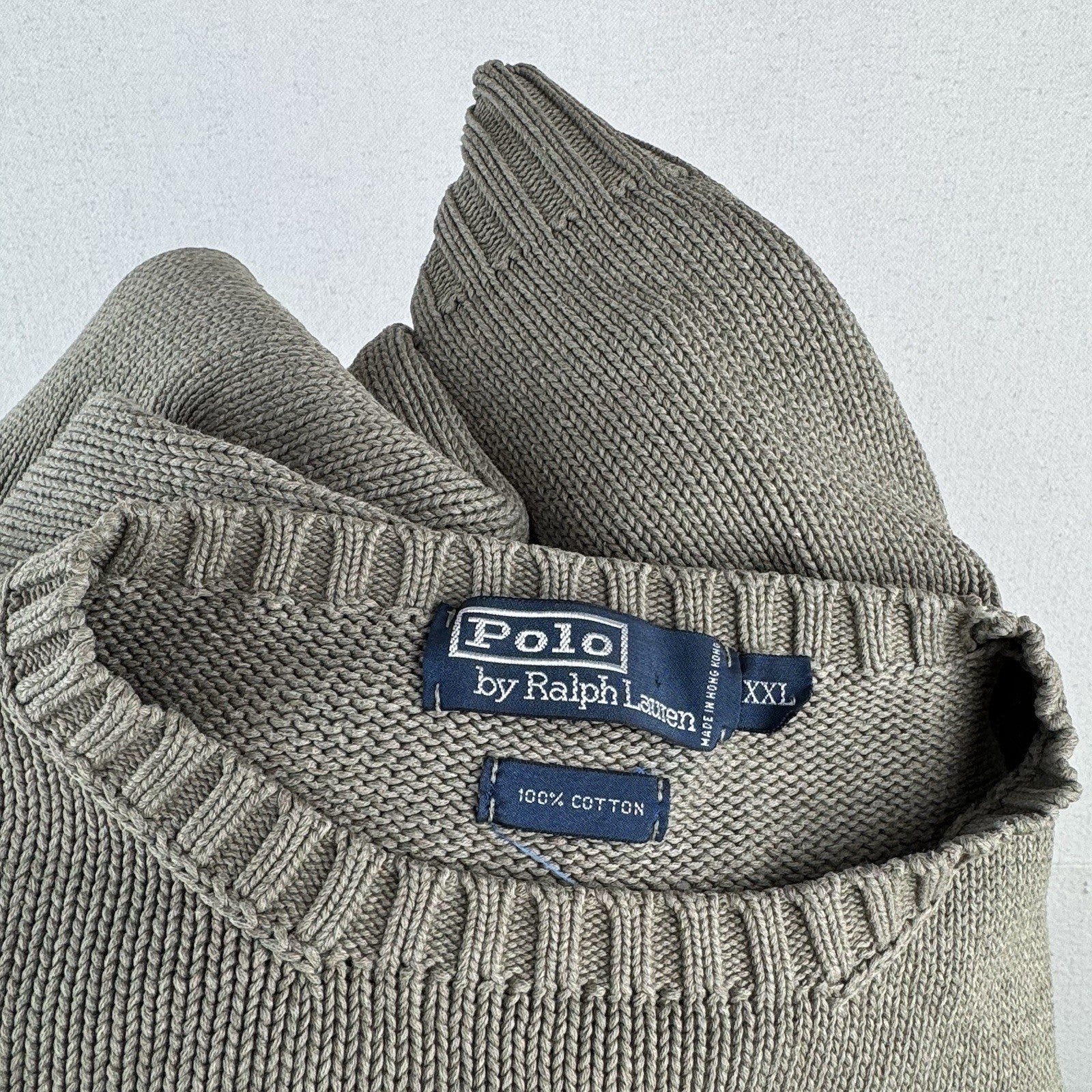 90s Vintage Polo Ralph Lauren Men’s 2XL Olive Marled Knit Sweater 100% Cotton