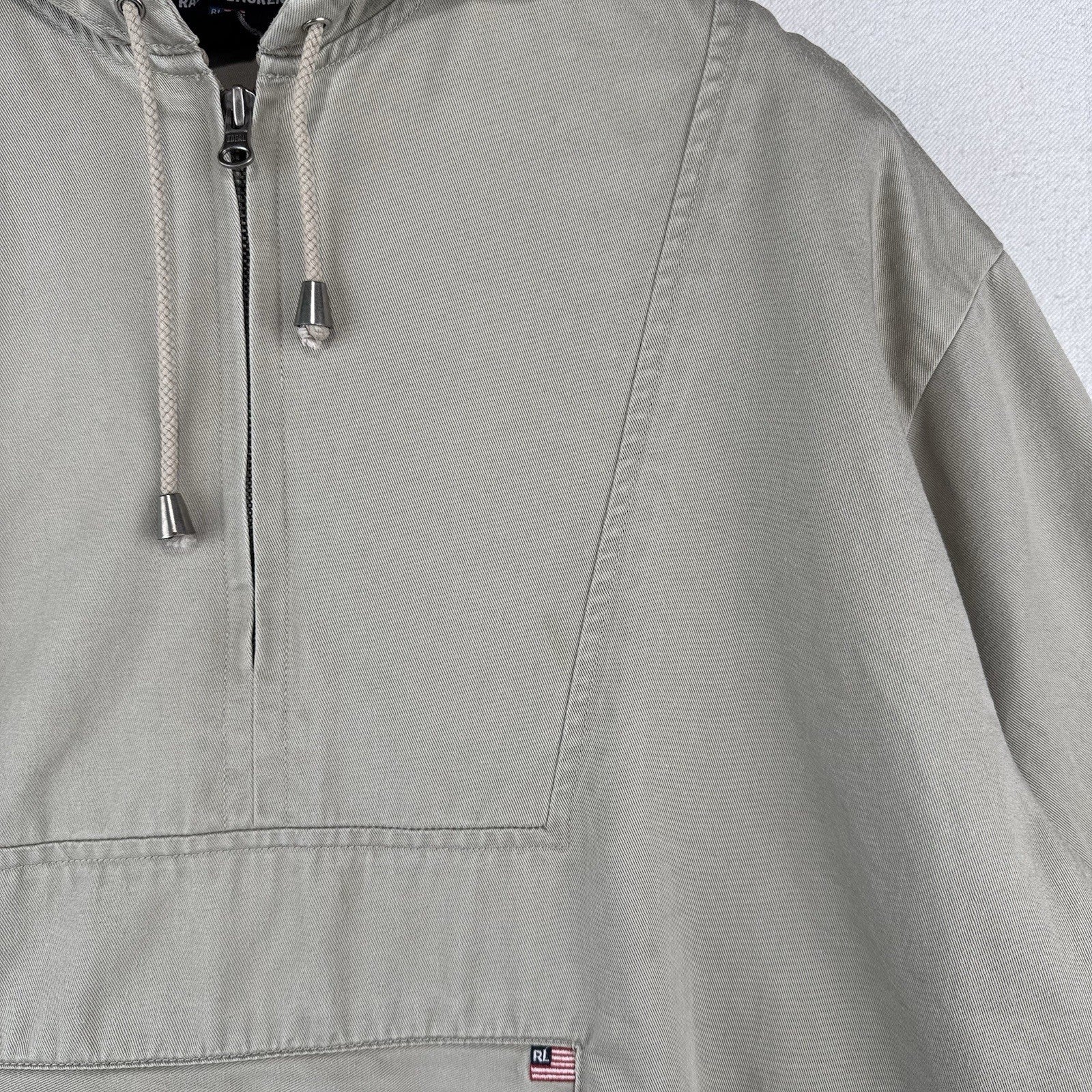 Vintage Polo Jeans Co Ralph Lauren Anorak Hoodie Mens L Tan Beige Jacket *Read