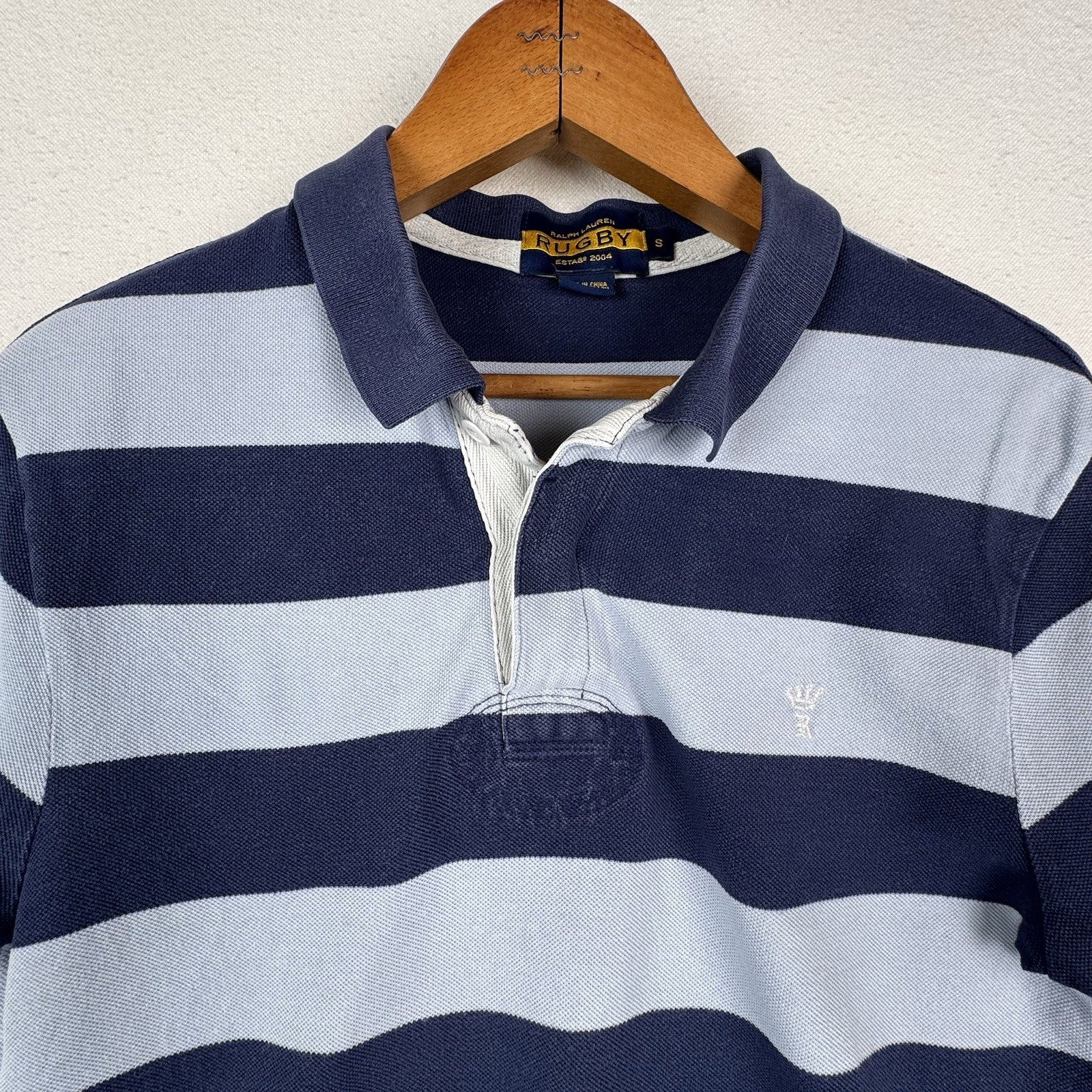 Ralph Lauren Rugby Short Sleeve Striped Blue Mesh Polo Shirt Mens Small