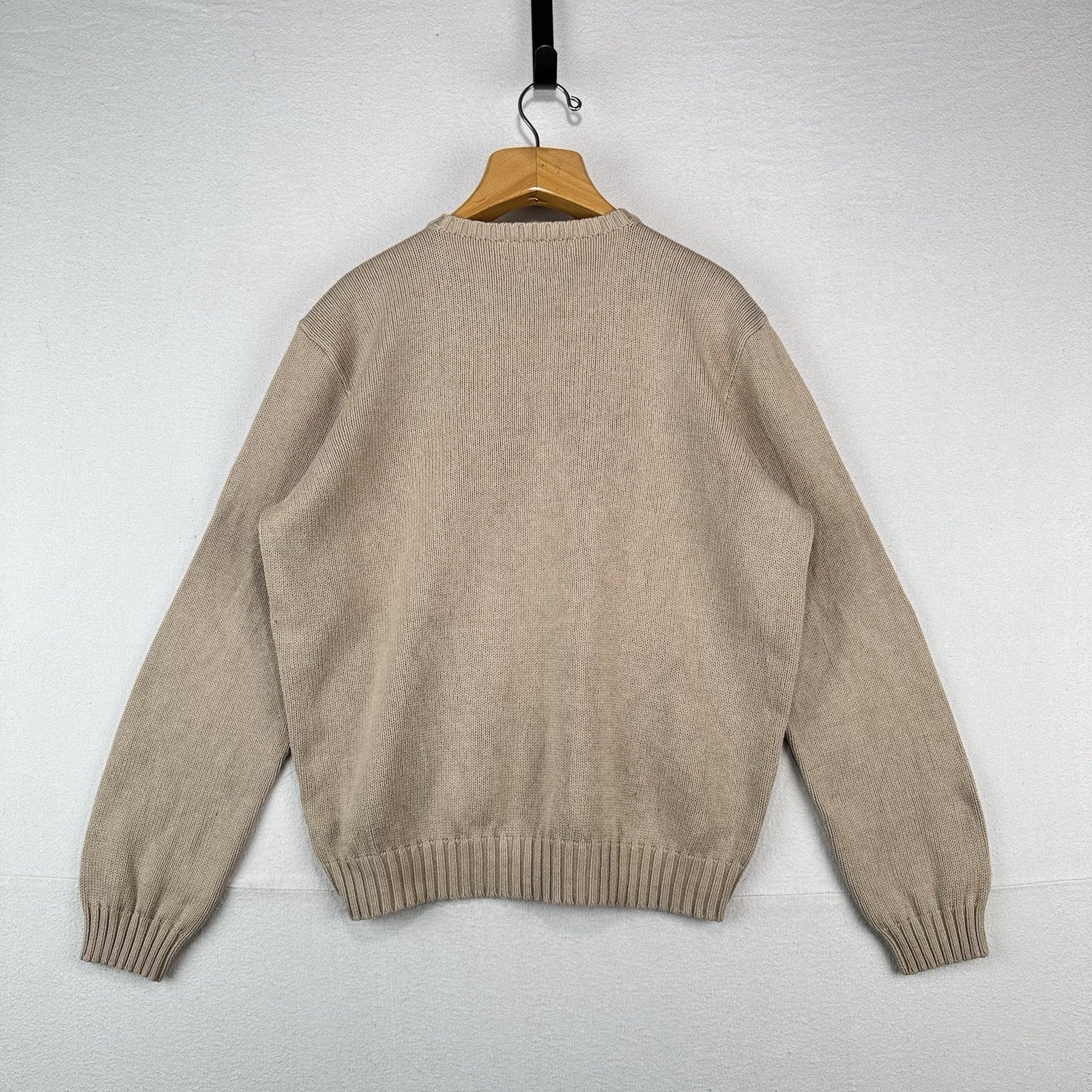90’s Vintage Polo Ralph Lauren Men’s L Tan Camel Brown Knit Sweater 100% Cotton