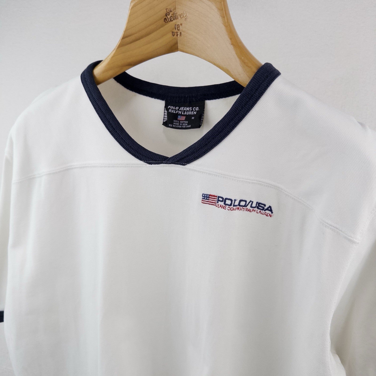 90’s Vtg Polo Sport Ralph Lauren Men’s M Ringer T Shirt V-neck 2-layer Shoulders