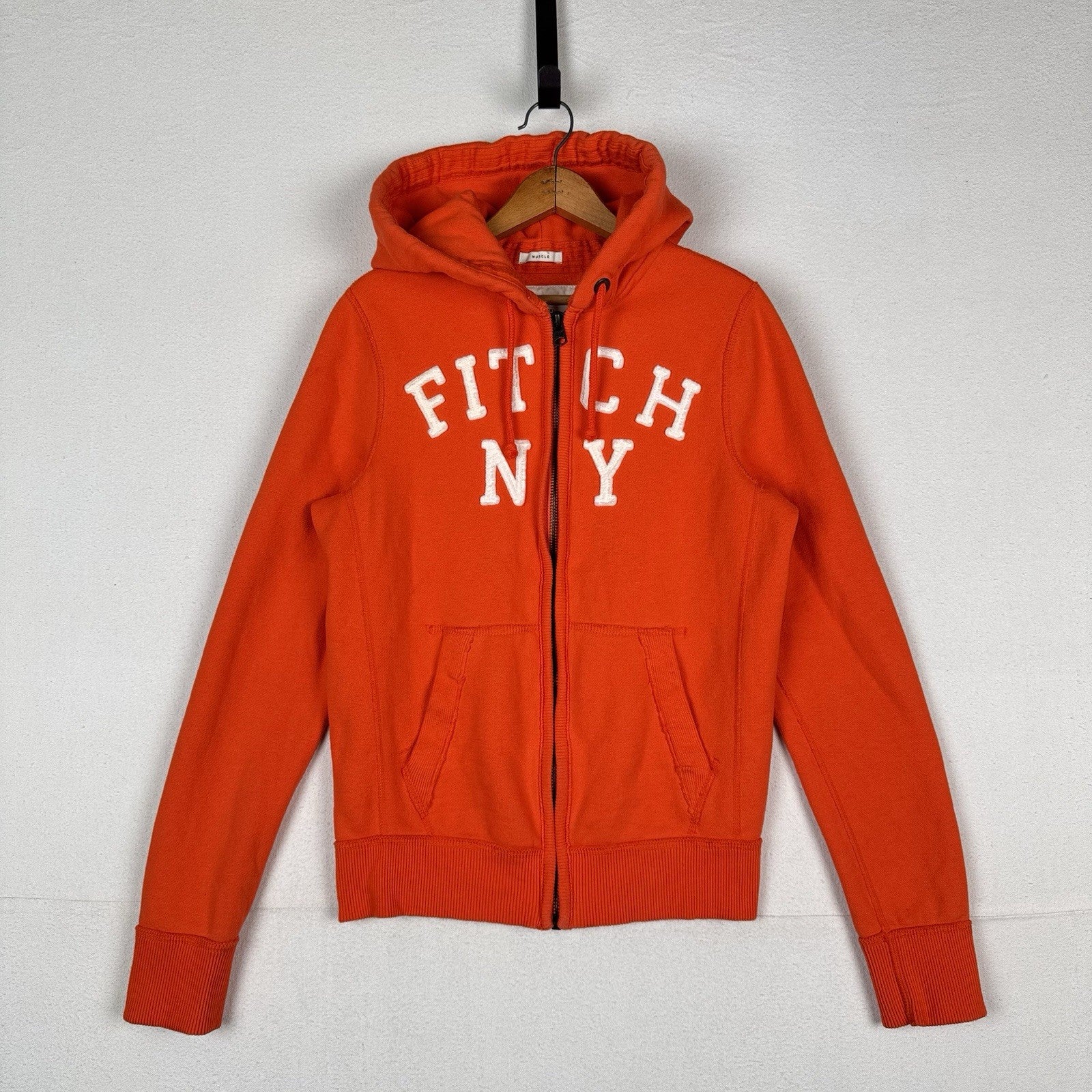 Vintage Abercrombie & Fitch NY Muscle High Cotton Zip Hoodie Orange Large