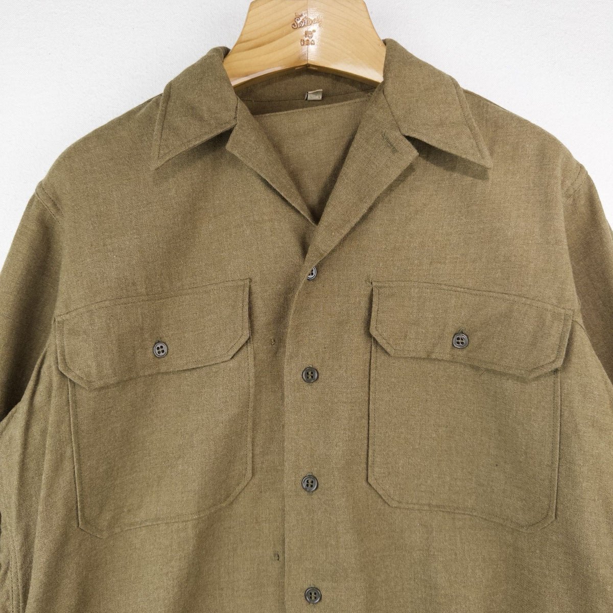 40’s Vtg WWII Wool Gas Flap Army Military Button Uniform Work Shirt Gussets