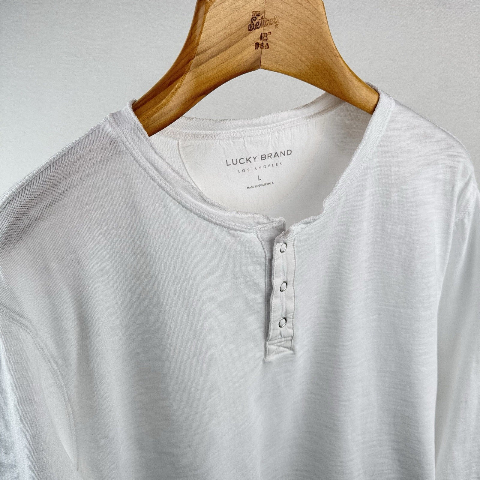 Lucky Brand Men’s Large Cotton Slub Henley Snap Button White Long Sleeve Shirt