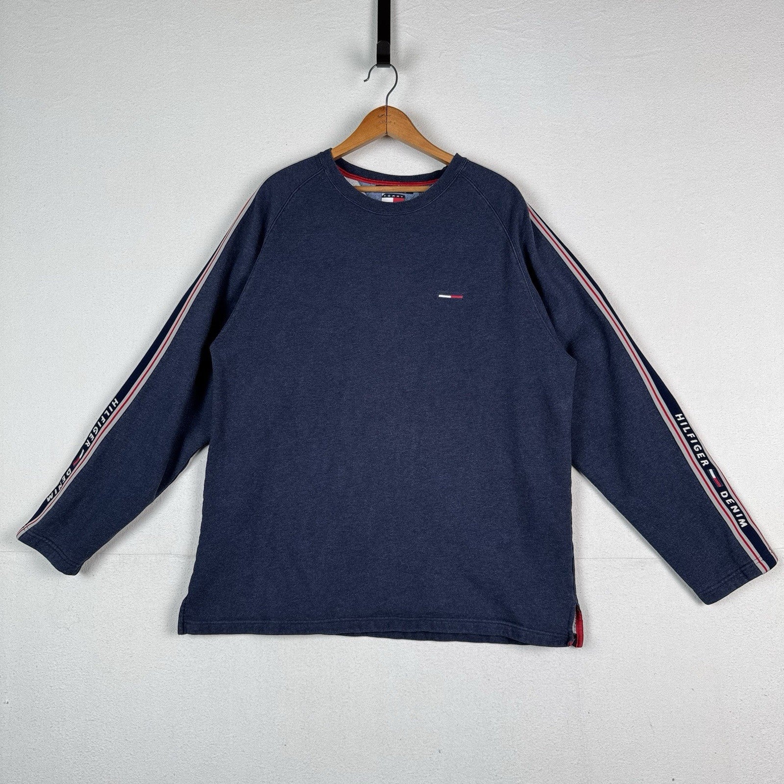 Vtg Tommy Hilfiger Denim Blue Chainstitch Crew Sweatshirt Size 2XL XXL 90s Y2K