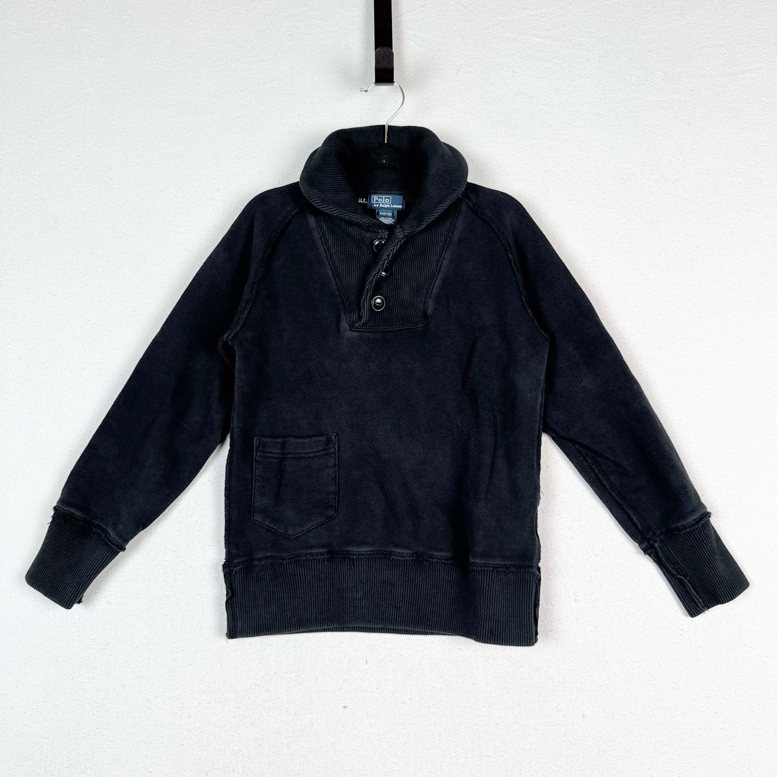 Vintage Polo Ralph Lauren Boys Shawl Collar Sweater Small 8-10 Black Classic