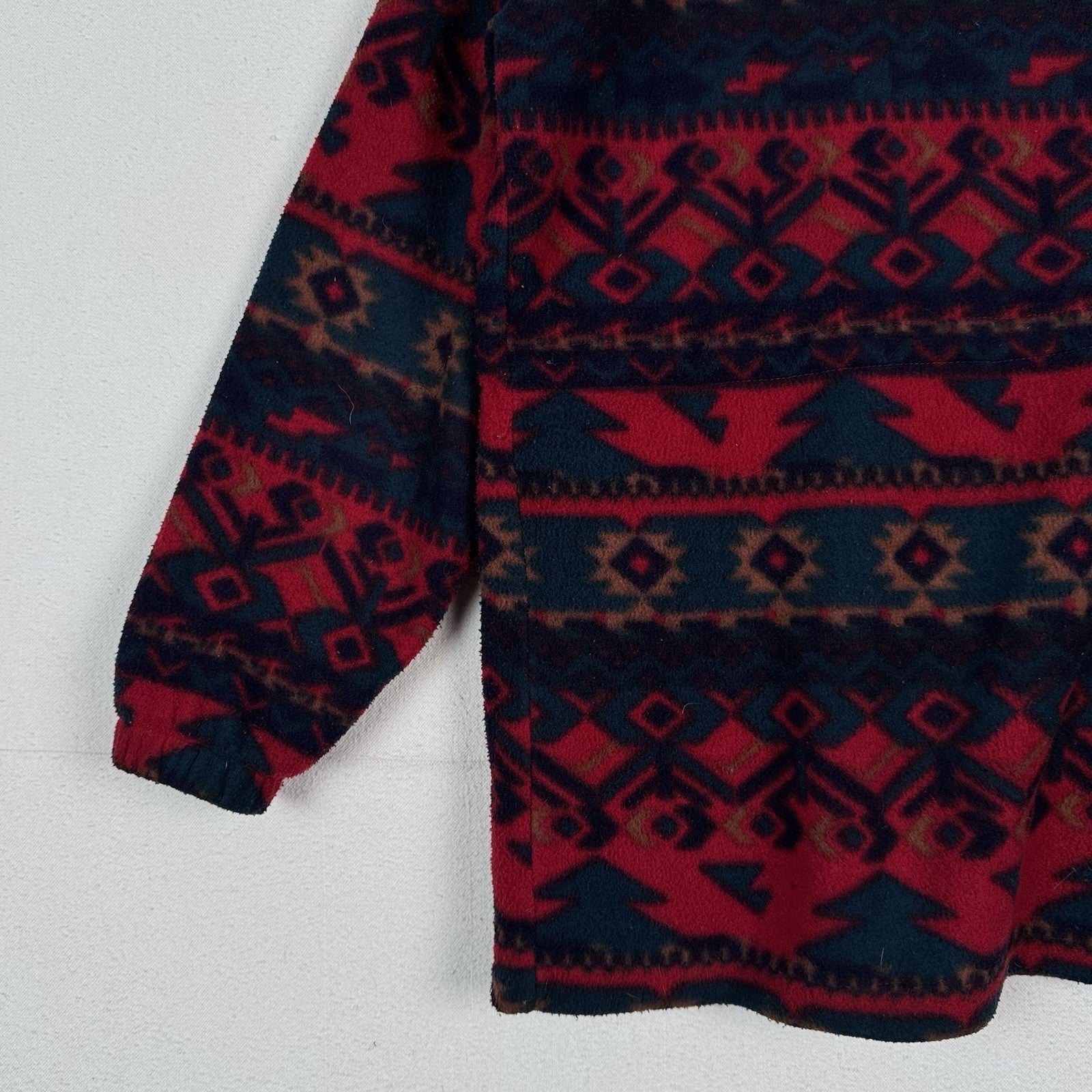 Vintage 90s Southwestern Blanket Fleece Hoodie Full Zip Men’s M Red Blue Baggy