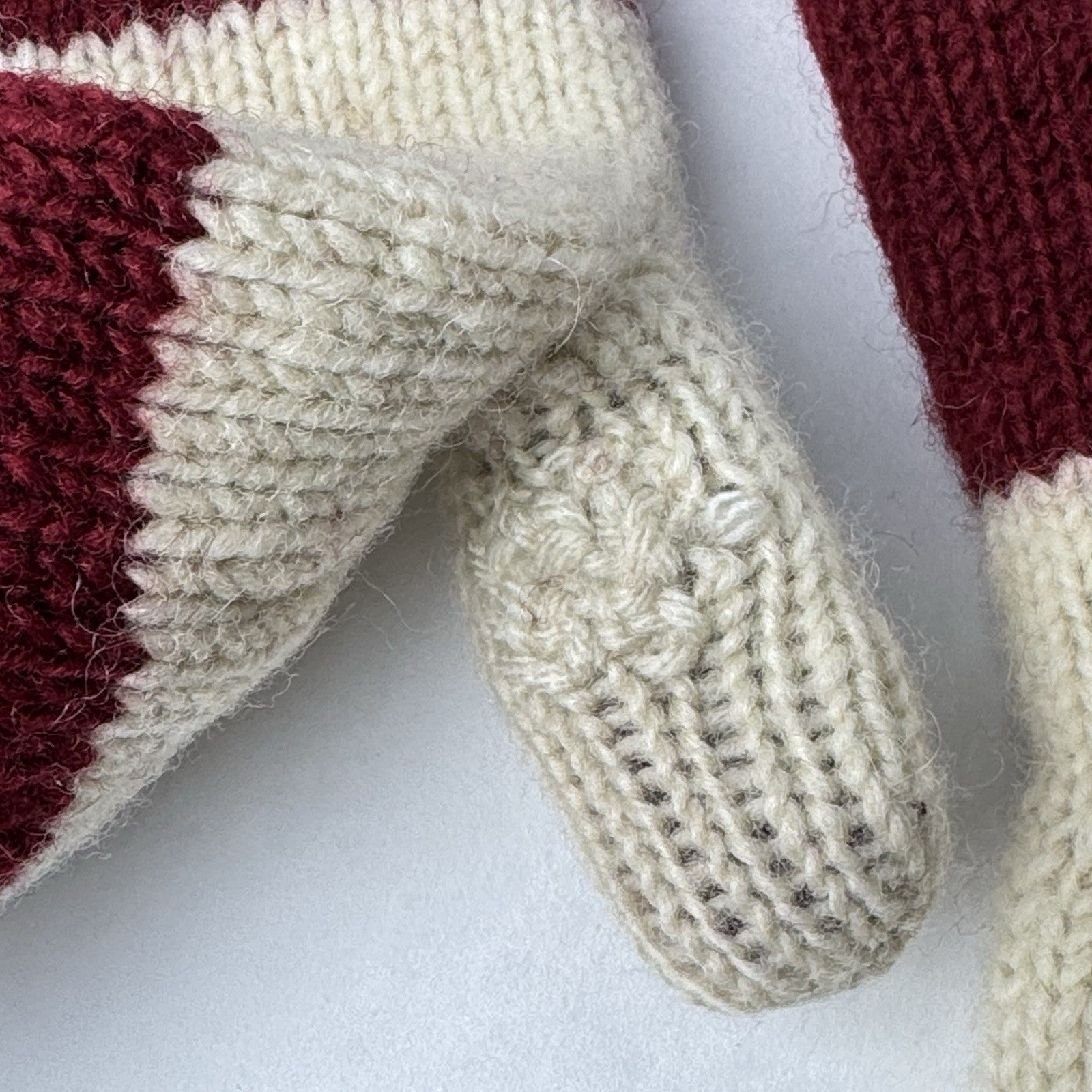 Wool Canadian Mittens Fleece Lined Red Cream Women’s 10”x4”