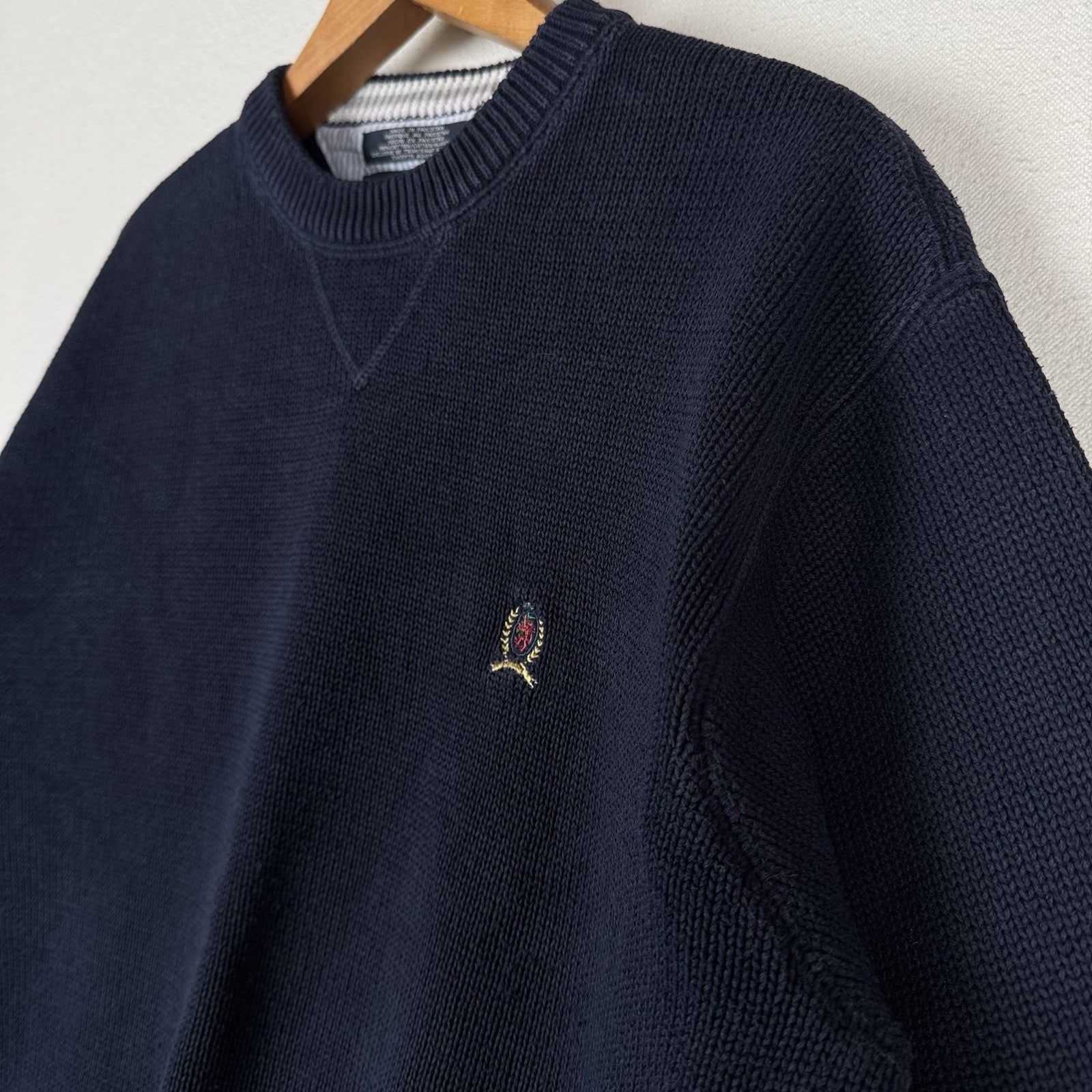 Vintage Tommy Hilfiger Men's Knit Cotton Navy Blue Crewneck Sweater Large