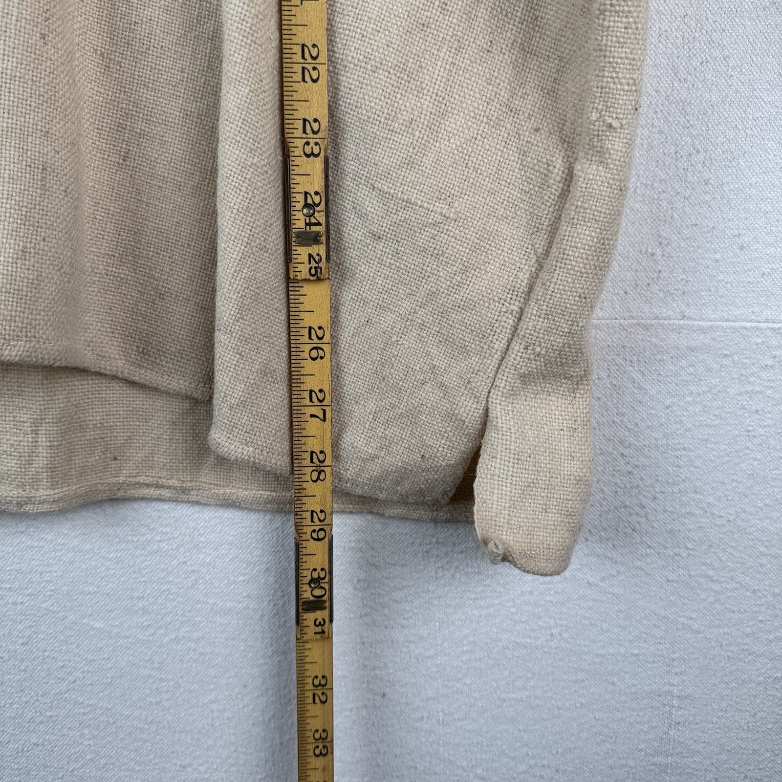 Handmade Linen V-neck Balloon Sleeve Tunic Beige Vintage Poet Shirt 42” Chest