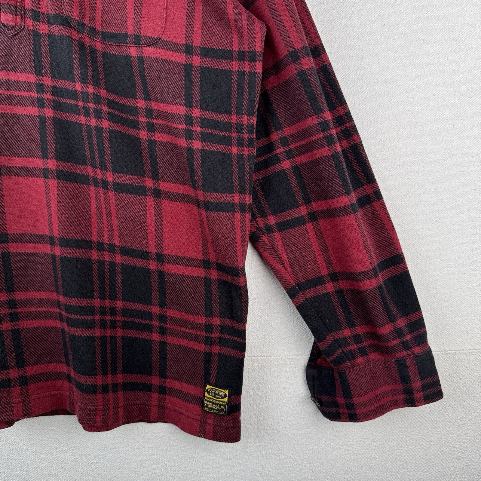 90’s Vtg Polo Sport Ralph Lauren Men’s L Buffalo Plaid Flannel Shirt *Read