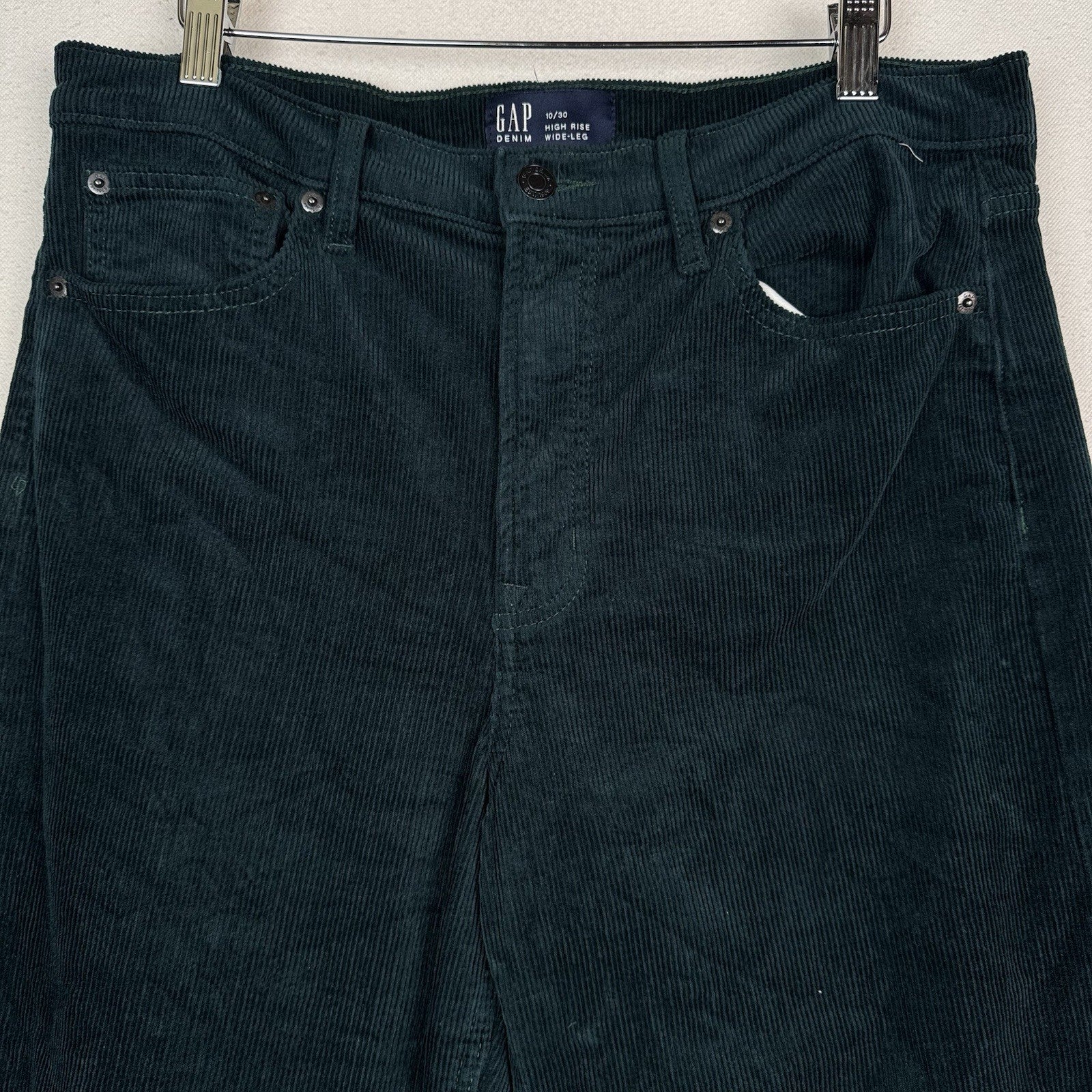 Gap Corduroy Pants Women’s 10/30 Green High Rise Stride  Wide Leg Zip 11” Leg