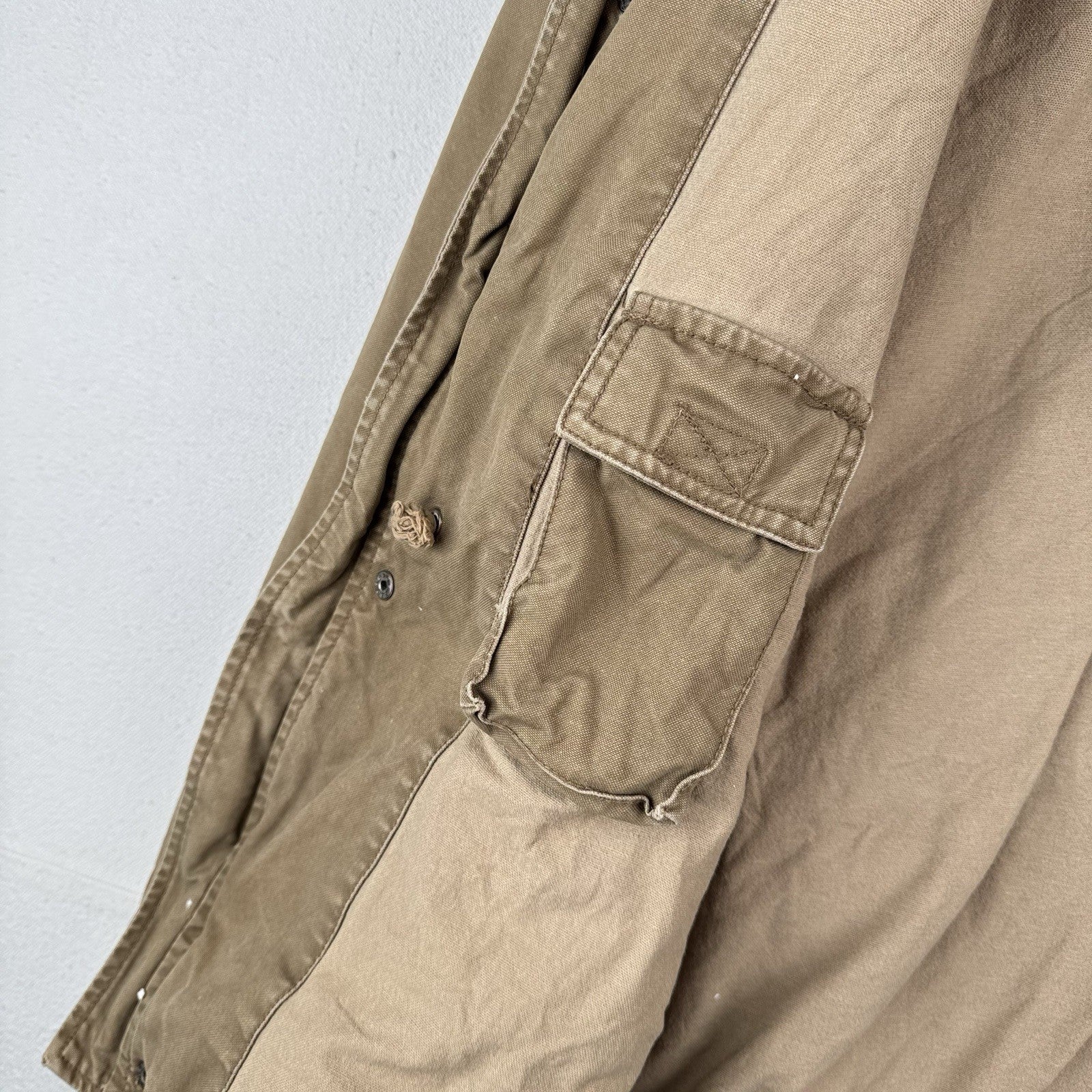 American Eagle M-65 Style Field Jacket Mens L Khaki Military Stowaway Hood *Read