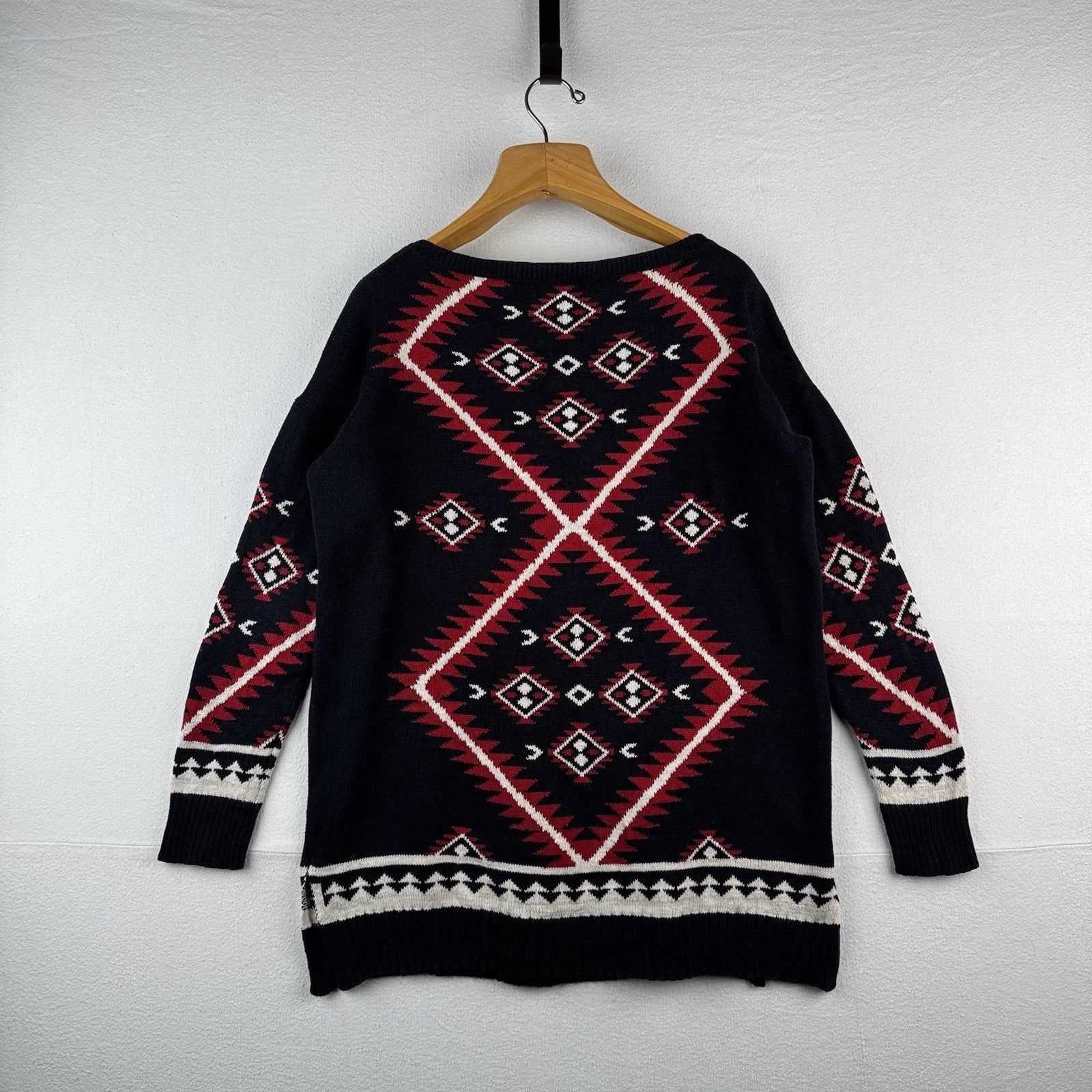 Ralph Lauren Women’s Large Blue Red Southwestern Geometric Tunic Sweater Cotton