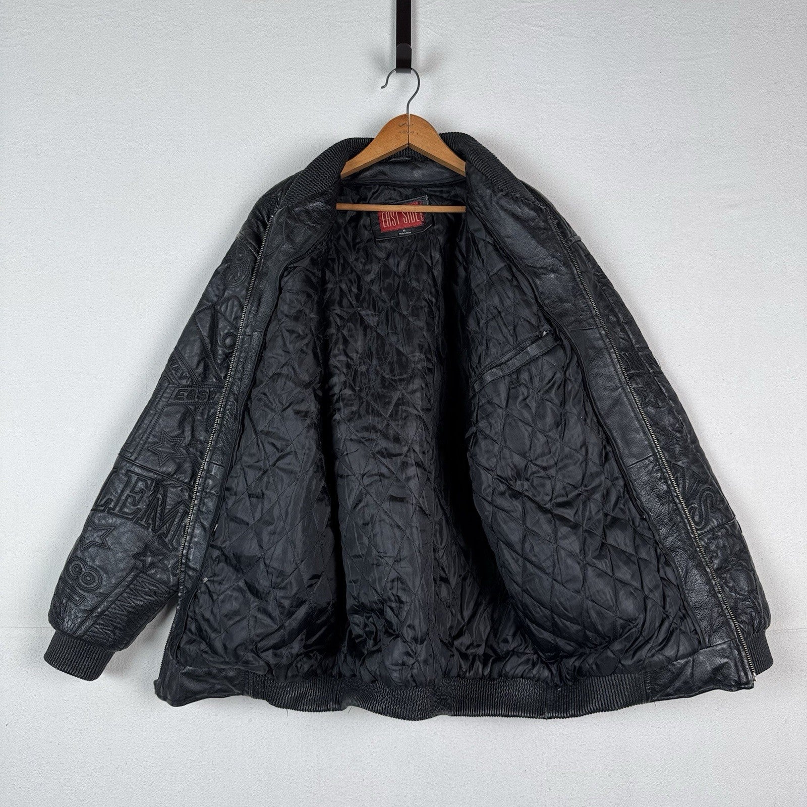 Vtg East Side Outerwear NYC Embroidered Leather Bomber Jacket Men’s  XL -Read*