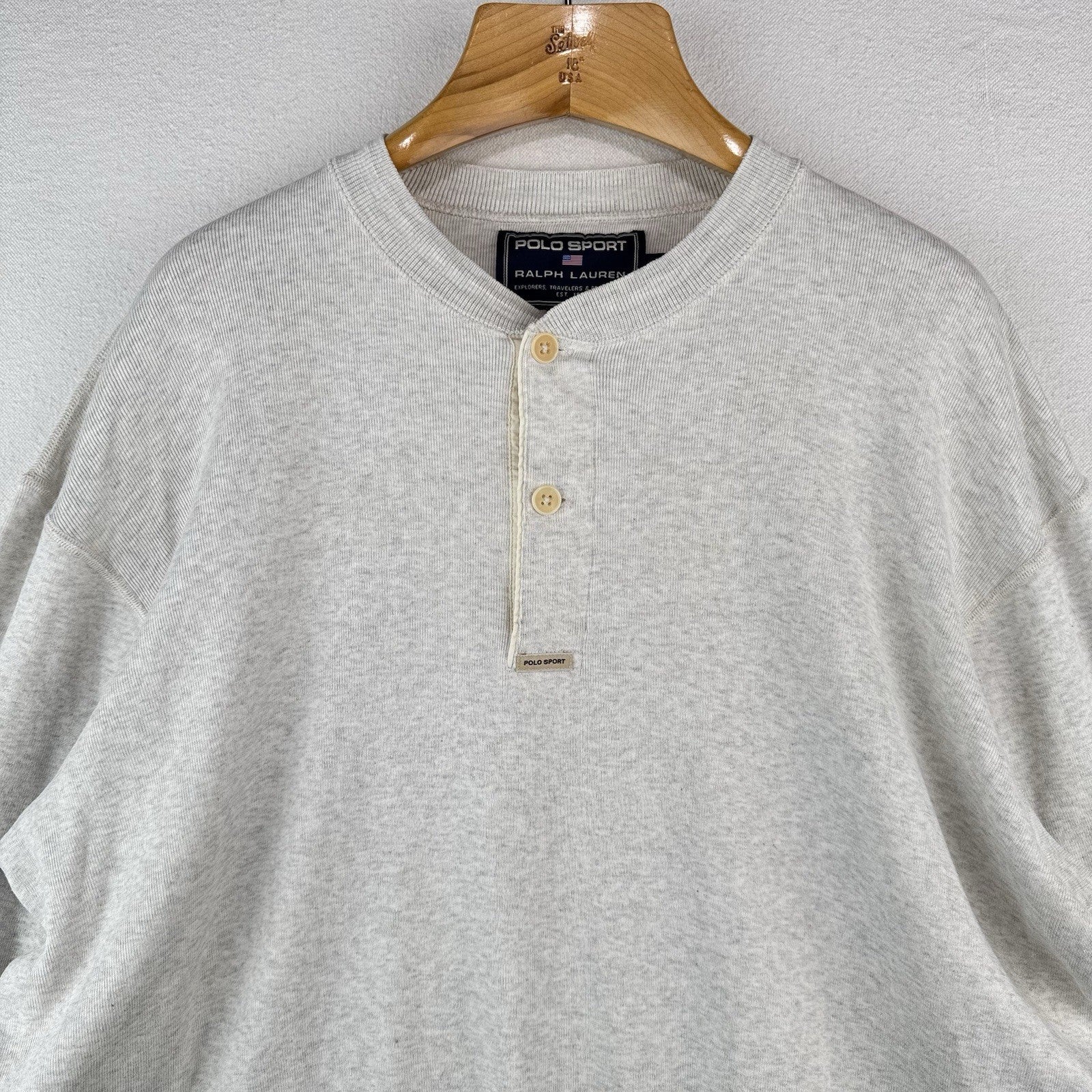 90’s Vintage Polo Sport Ralph Lauren Henley Shirt Oatmeal Heather Beige Men's XL