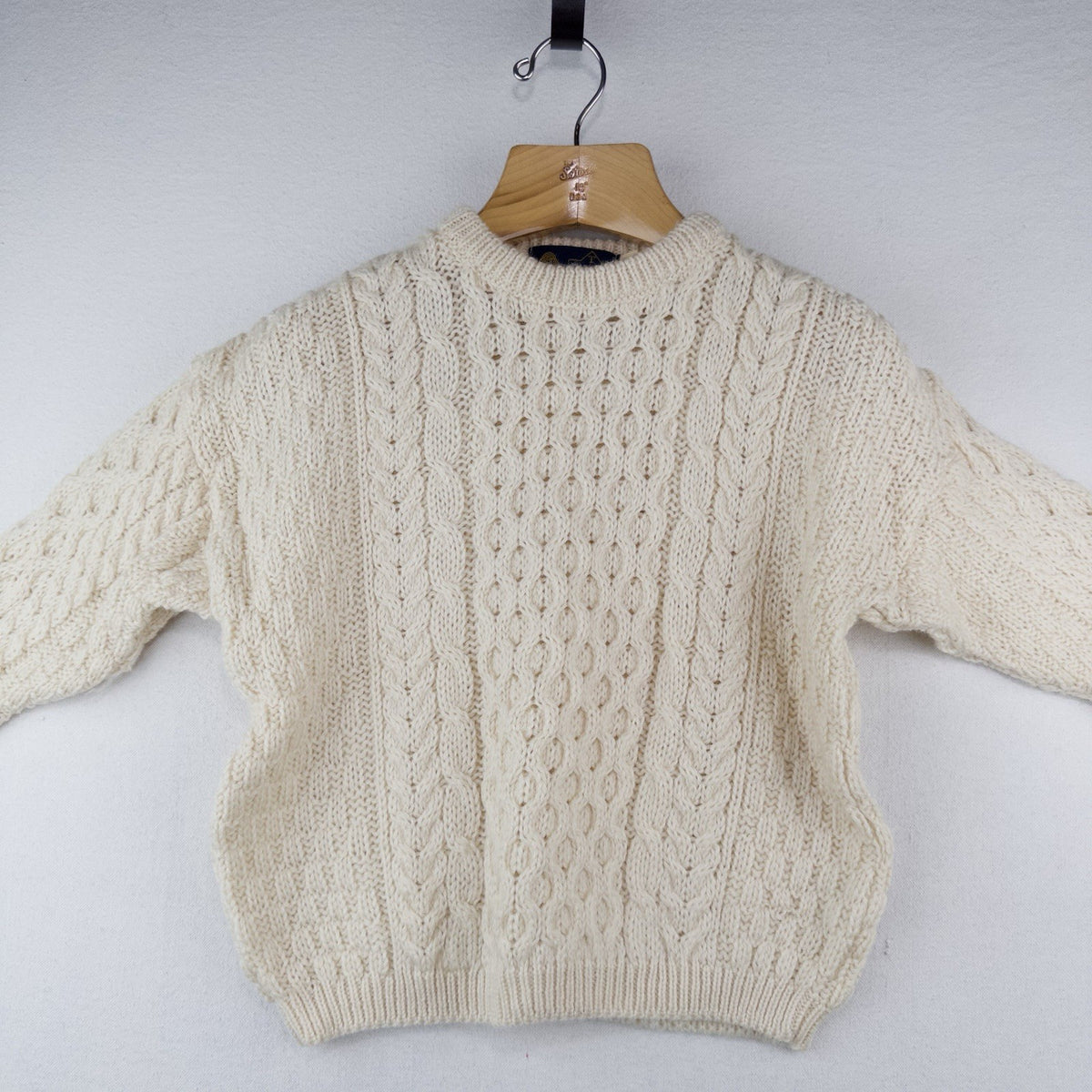 80’s Vtg Tivoli Aran Childs 8/10 Wool Sweater Chunky Cable Knit Fisherman Cream