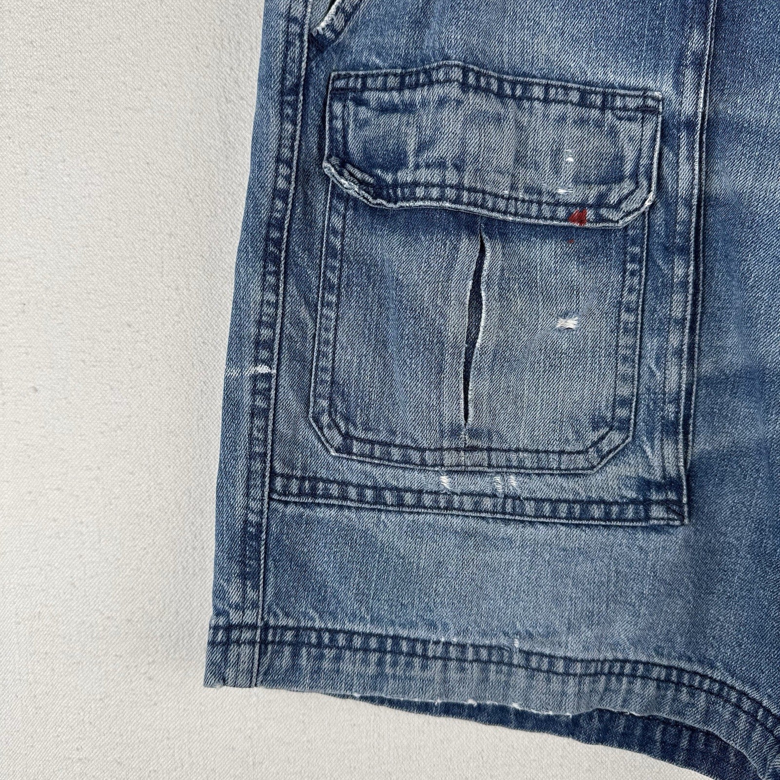 Vtg Croft & Barrow Denim Cargo Safari Pocket Shorts Mens 32x6 Blue Elastic Waist