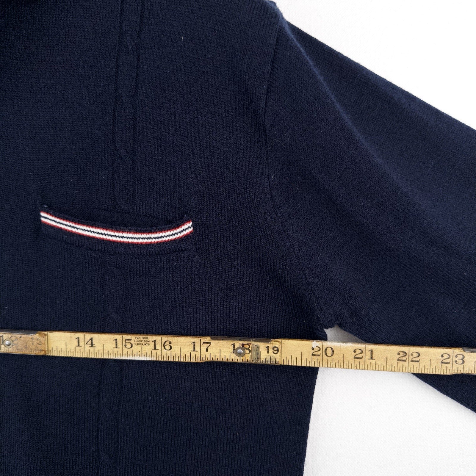 70’s Vtg Long Sleeve Knit Polo Sweater Ribbed Johnny Collar Navy Blue Men’s L