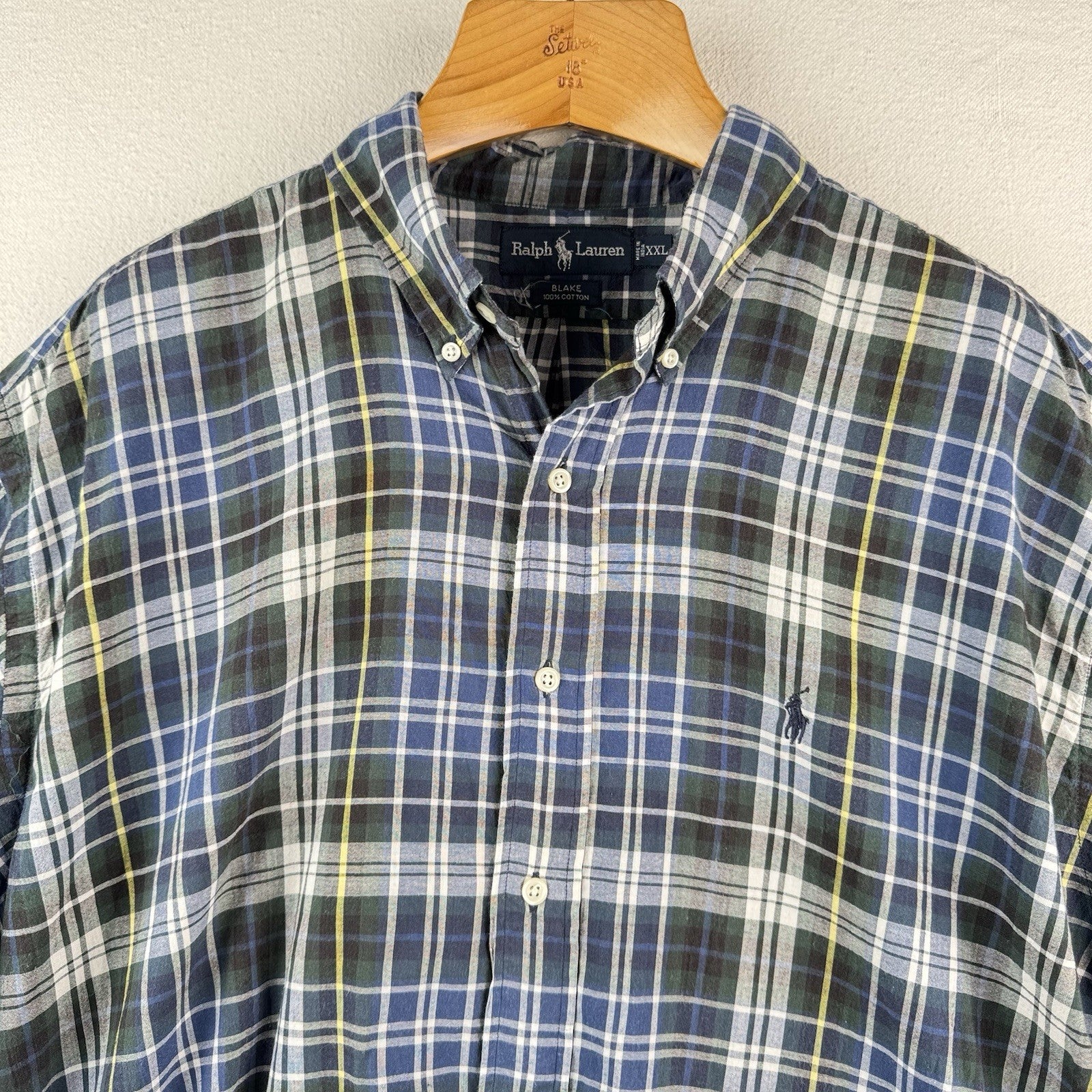 Ralph Lauren Mens 2XL Blake Short Sleeve Tartan Plaid Polo Button Down Shirt